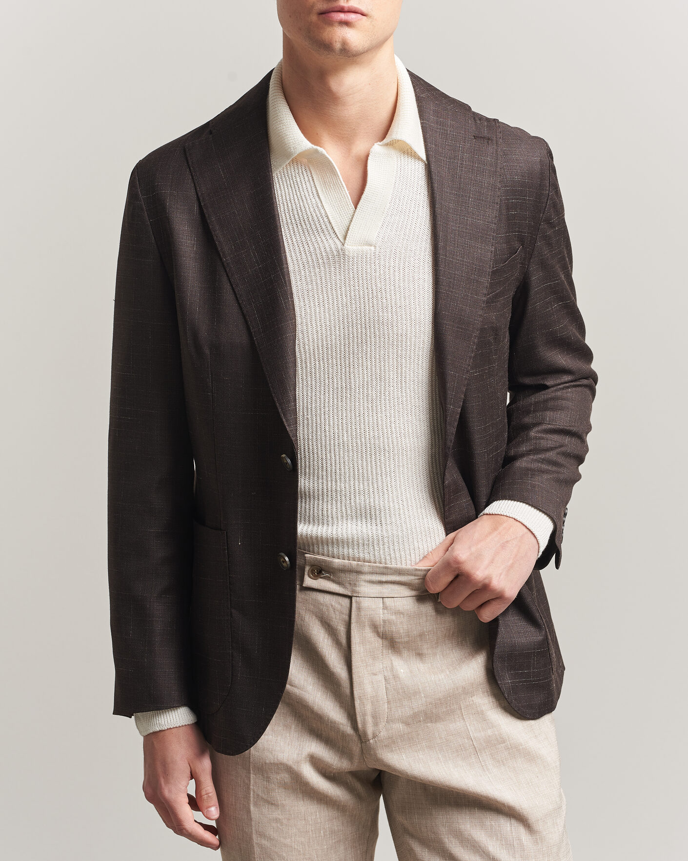 Men | Blazers | Eton | Wool Silk Soft Blazer Dark Brown