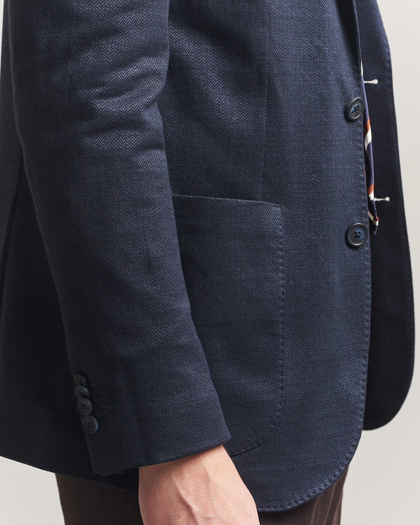 Men | Blazers | Eton | Linen Jersey Herringbone Blazer Navy Blue