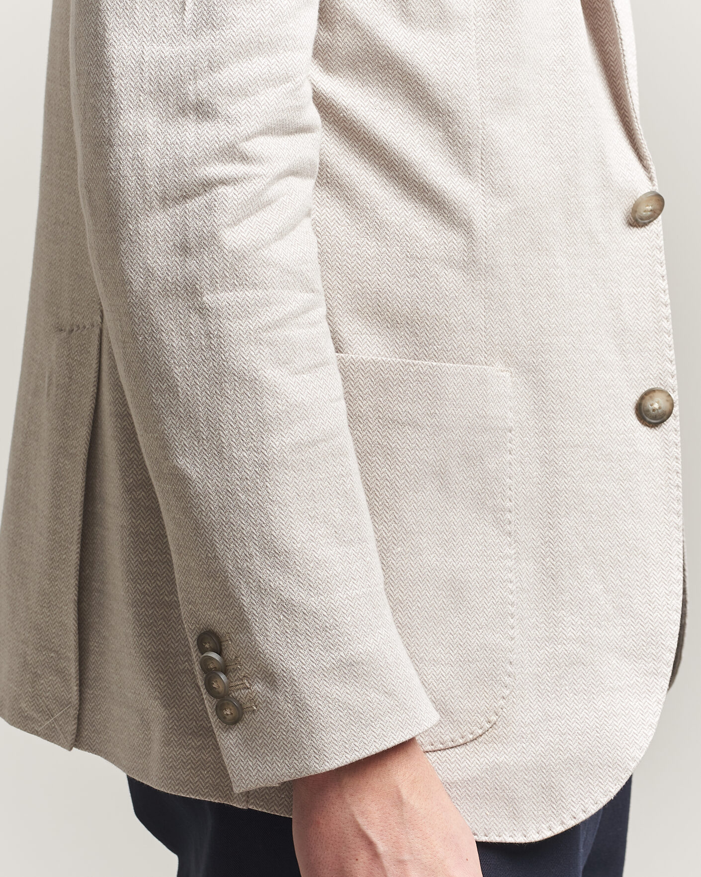 Men | Blazers | Eton | Linen Jersey Herringbone Blazer Beige
