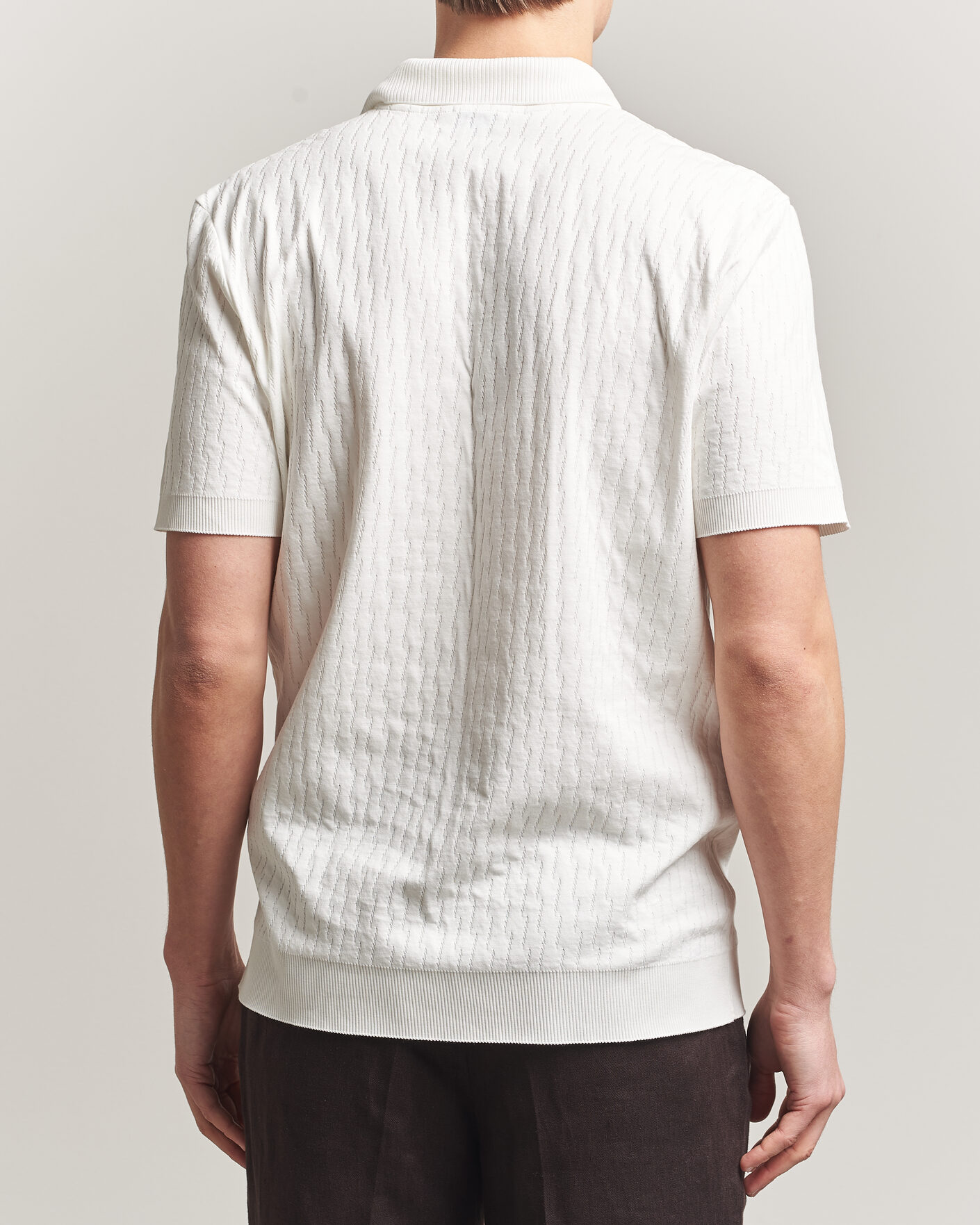 Men | Polo Shirts | Eton | Open Collar Jacquard Polo Off White