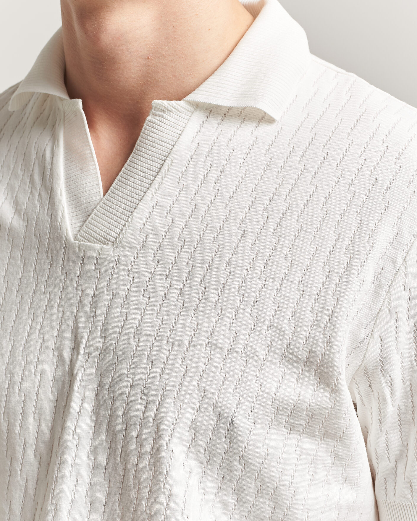 Men | Polo Shirts | Eton | Open Collar Jacquard Polo Off White