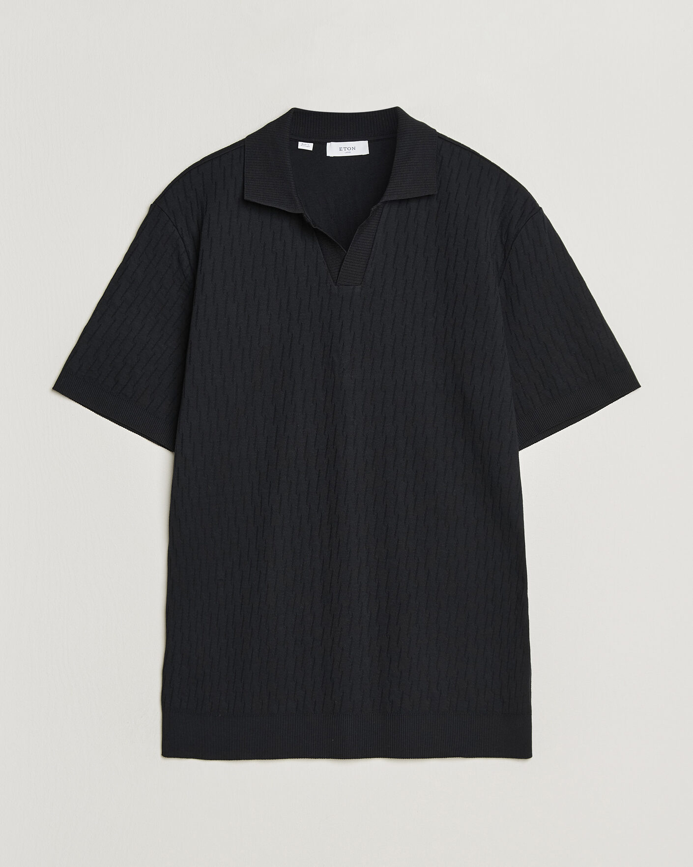 Men |  | Eton | Open Collar Jacquard Polo Black