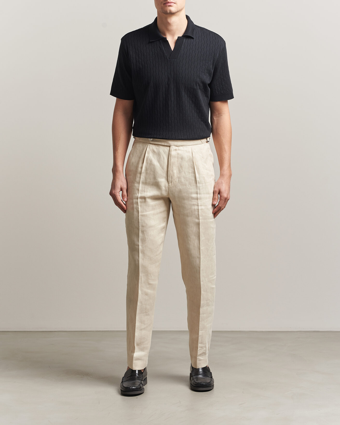 Men | Polo Shirts | Eton | Open Collar Jacquard Polo Black