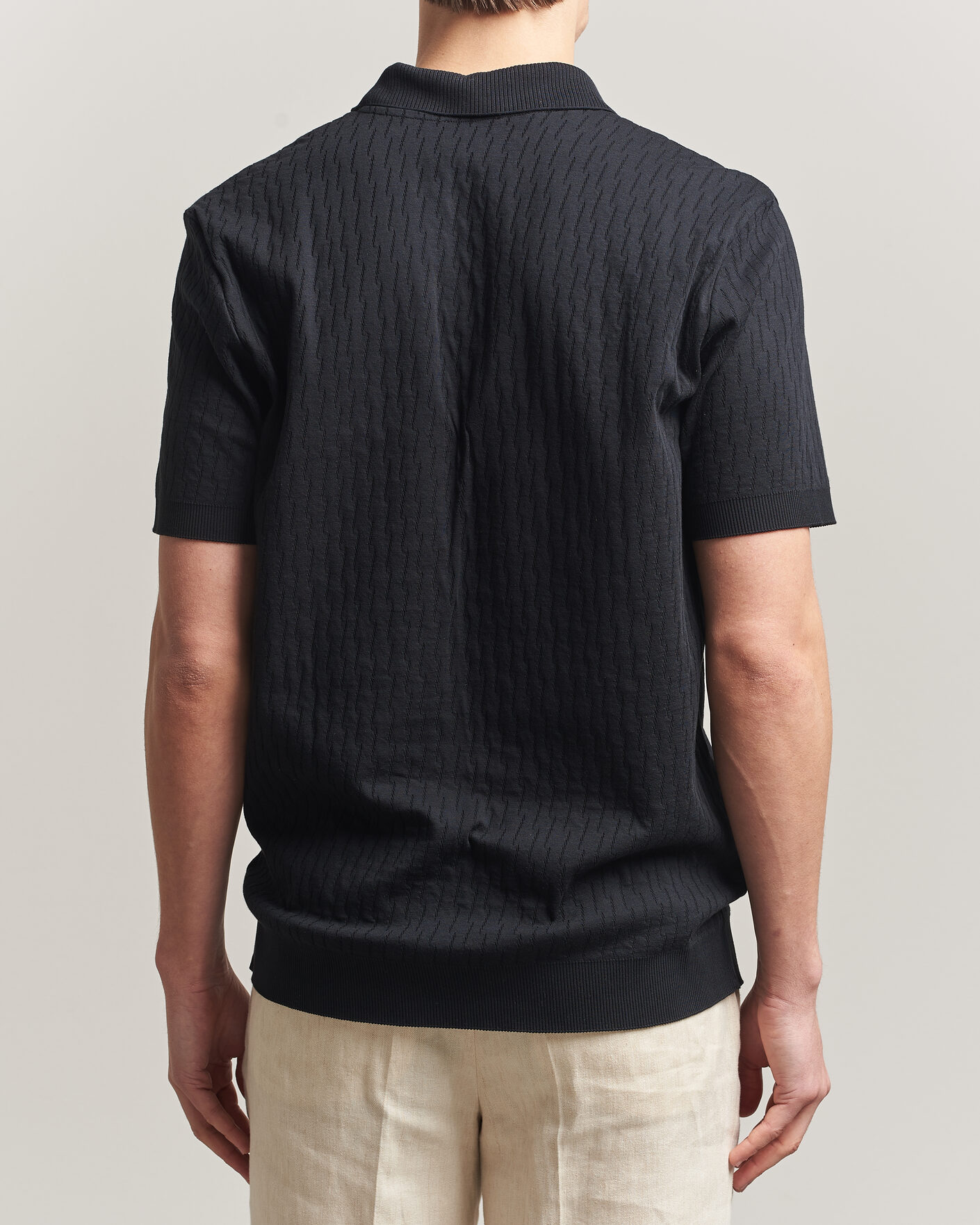 Men | Polo Shirts | Eton | Open Collar Jacquard Polo Black