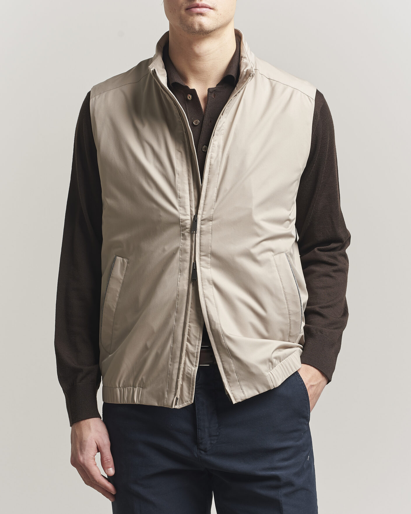 Men | Gilets | Eton | Lightweight Wind Vest Beige