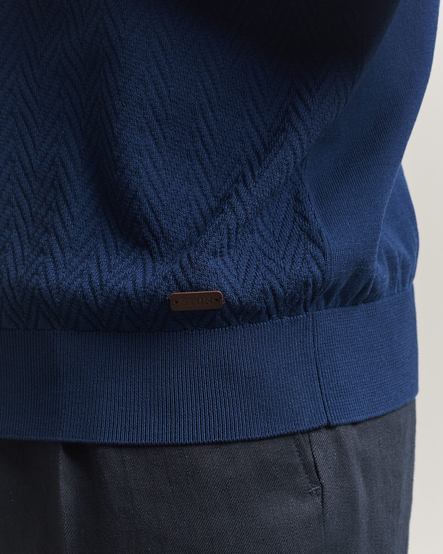 Men | T-Shirts | Eton | Cotton Knitted Crew Neck T-Shirt Navy Blue