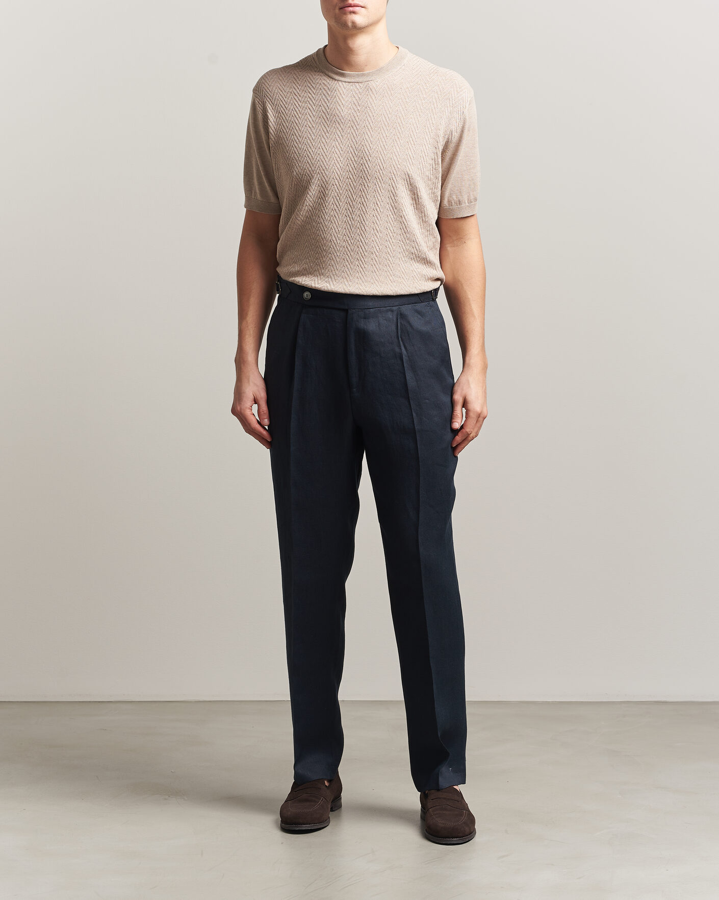 Men | T-Shirts | Eton | Cotton Knitted Crew Neck T-Shirt Beige