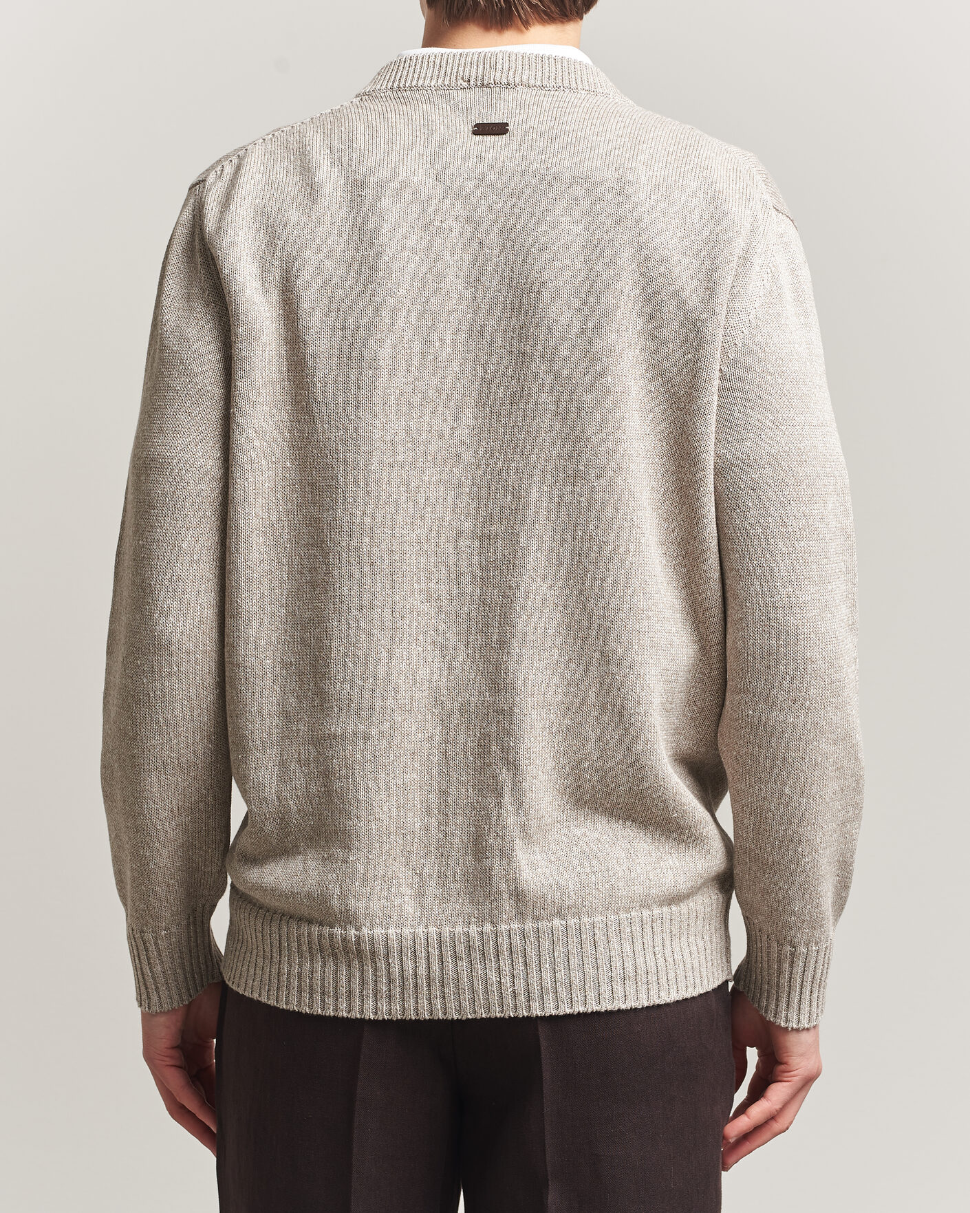 Men | Sweaters & Knitwear | Eton | Cotton Linen Knitted Cardigan Beige