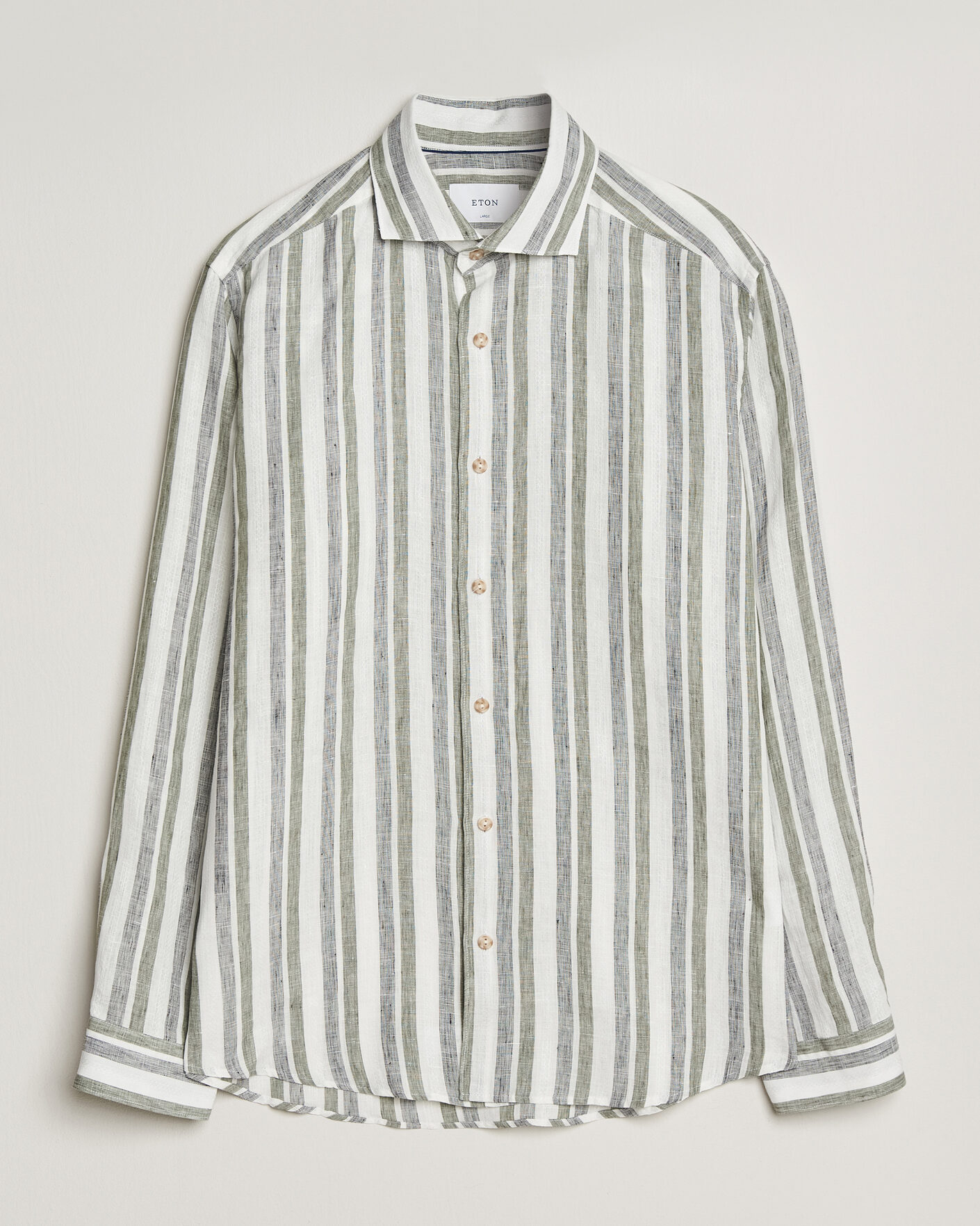 Men | Shirts | Eton | Casual Fit Striped Linen Shirt Dark Green