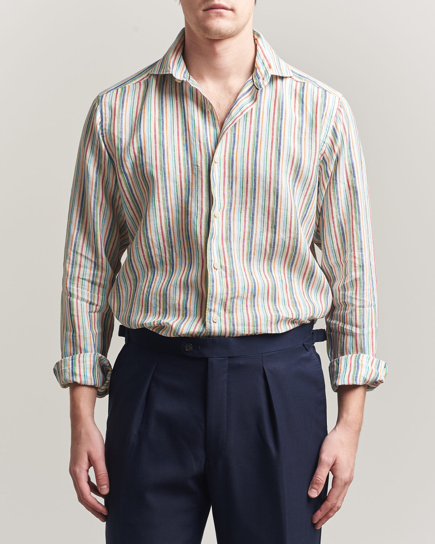 Men | Shirts | Eton | Casual Fit Striped Linen Shirt Multi
