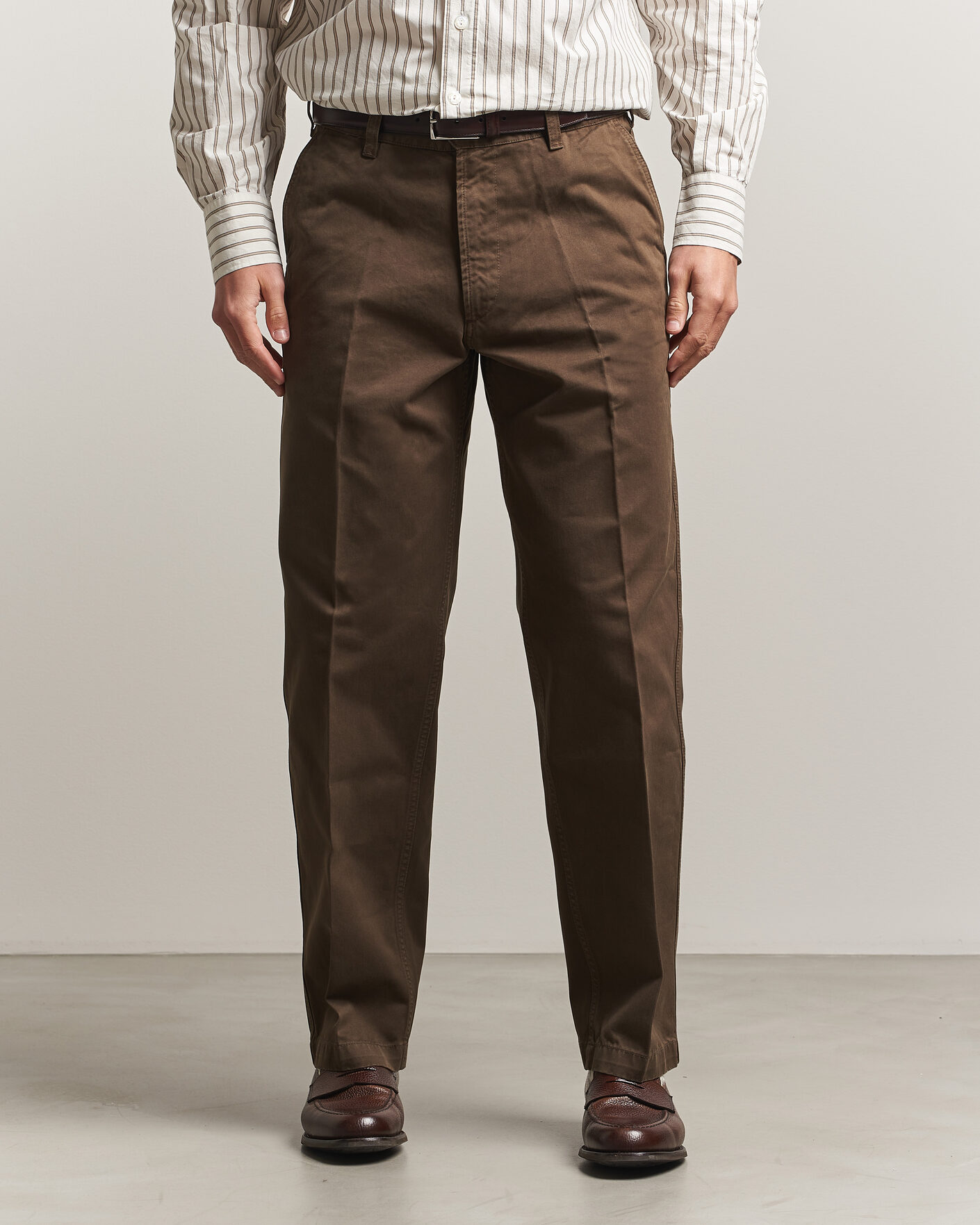 Men | Trousers | Drake's | Peached Flat Front Cotton Chino Brown
