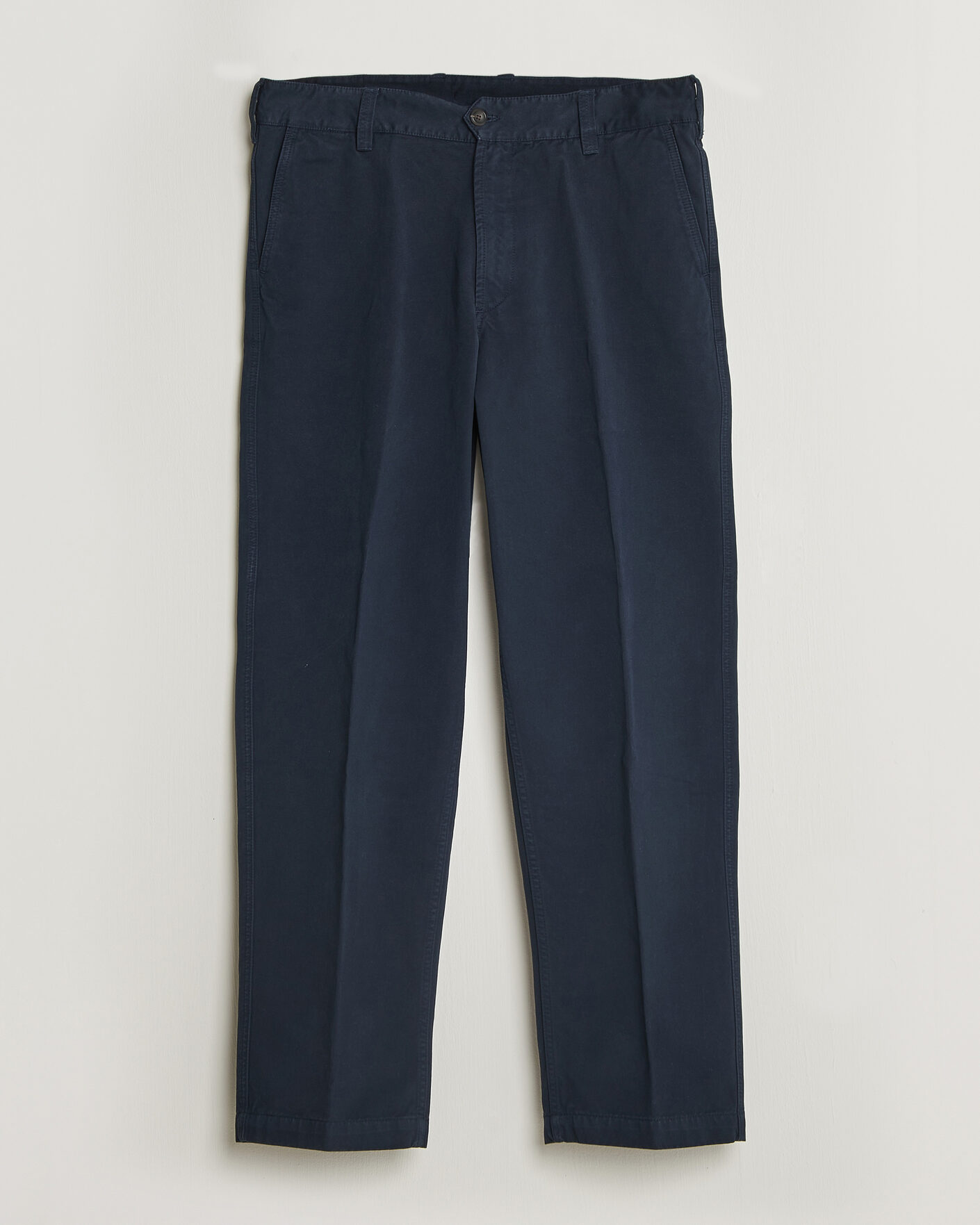 Men | Trousers | Drake's | Peached Flat Front Cotton Chino Navy