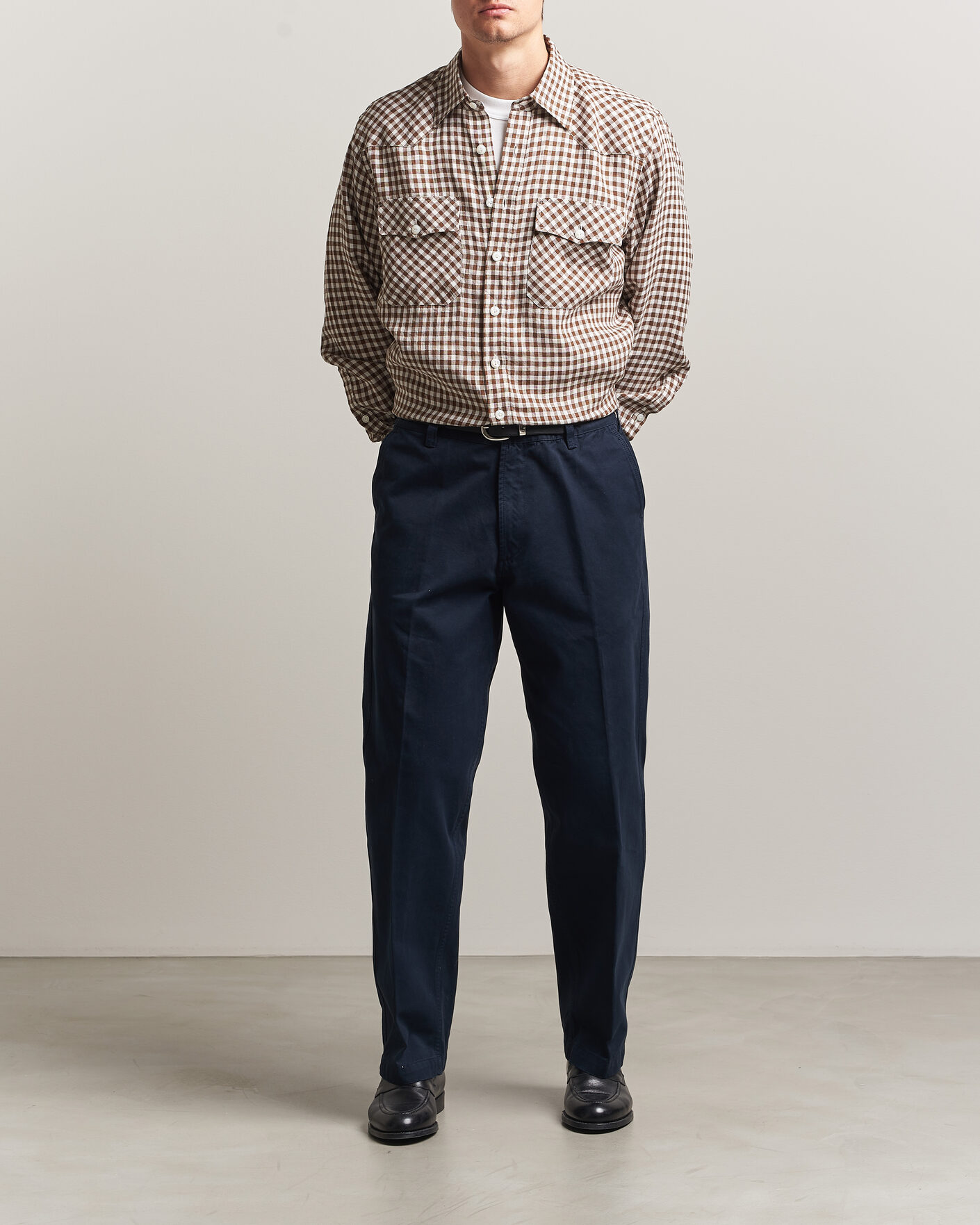 Men | Trousers | Drake's | Peached Flat Front Cotton Chino Navy