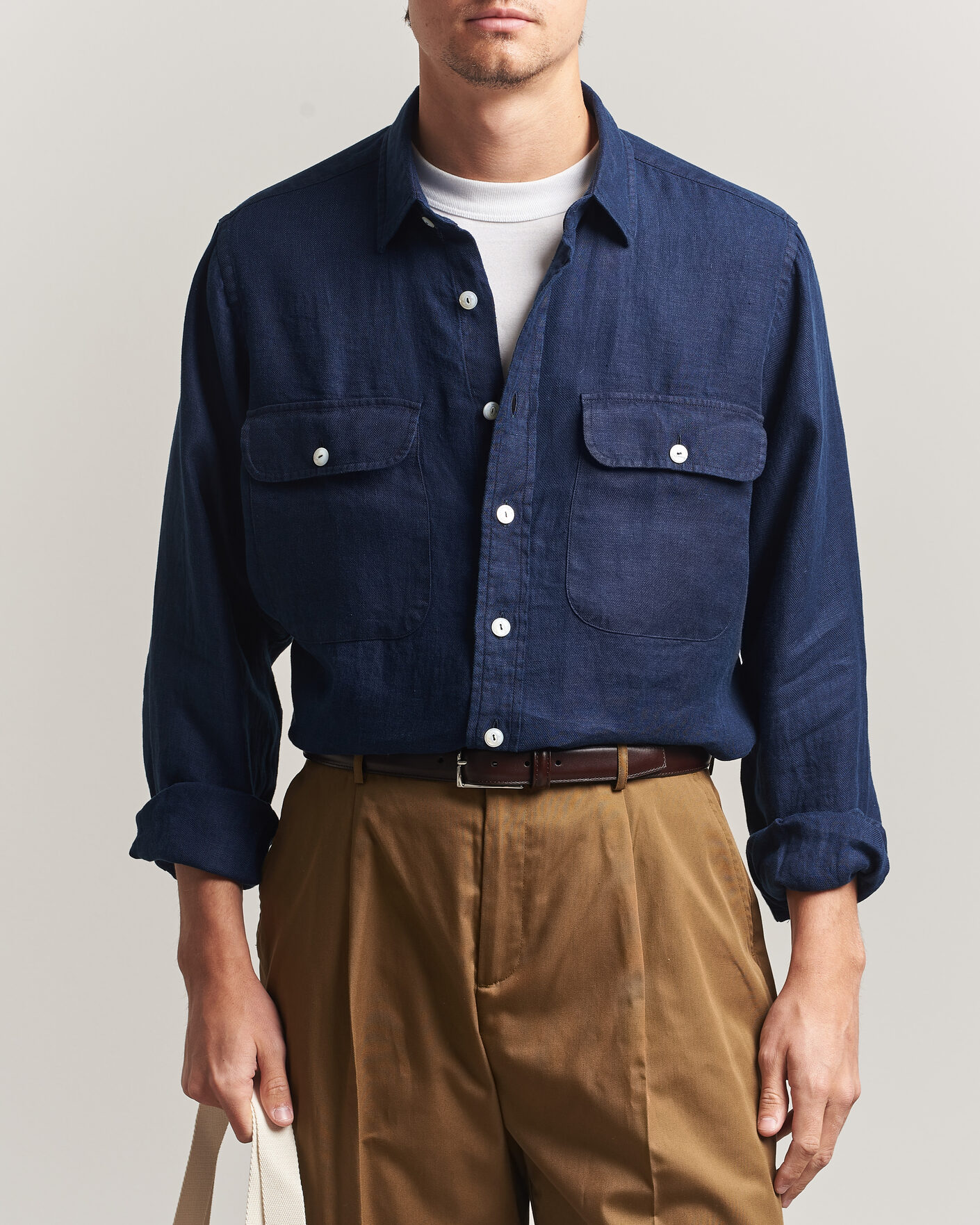 トップス Broad L/S Work Shirt size M NAVY Drake's Linen Twill Deep Pocket Work Shirt Navy at CareOfCarl.com