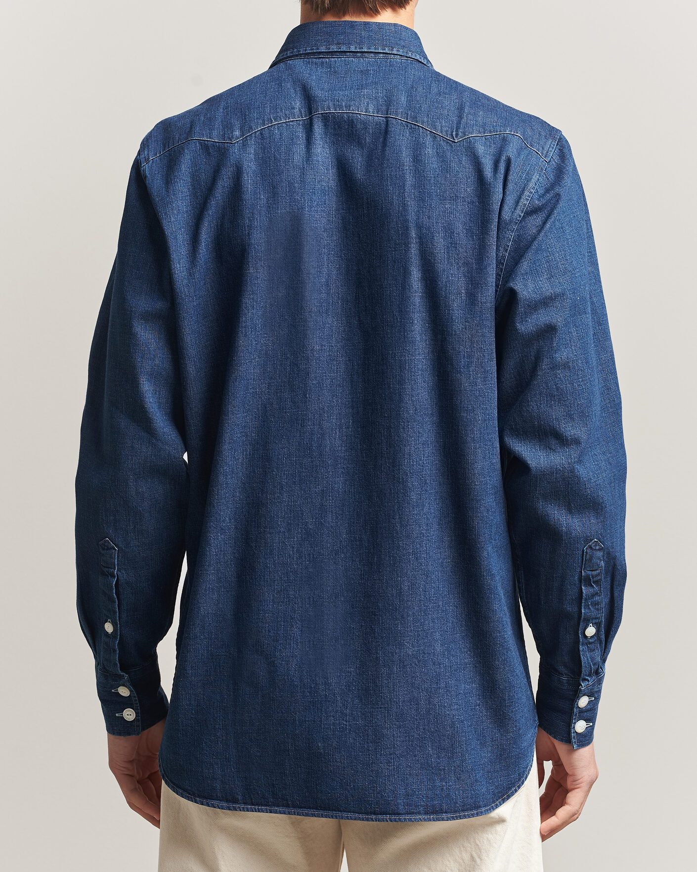 Men | Shirts | Drake's | Light Denim Western Shirt Stone Wash