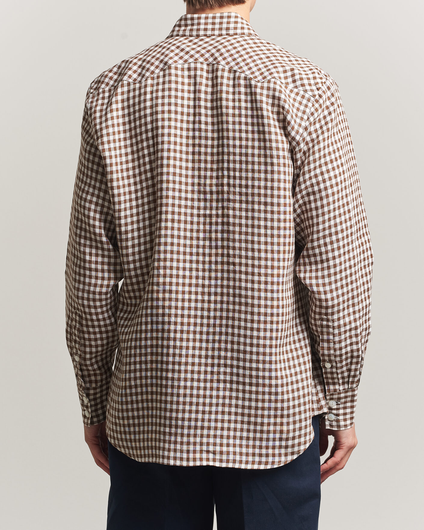 Men | Shirts | Drake's | Linen Gingham Western Shirt Brown/White