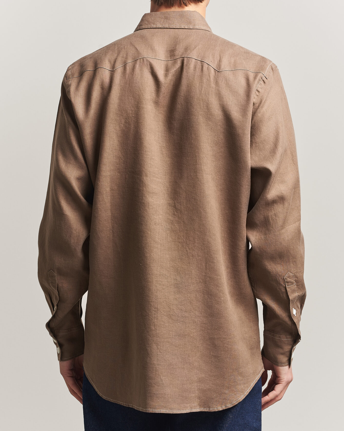 Men | Shirts | Drake's | Solid Linen Western Shirt Brown