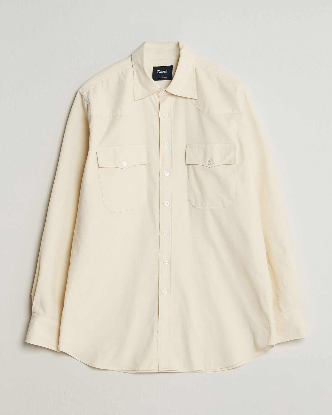 Men | Shirts | Drake's | Needlecord Western Shirt White