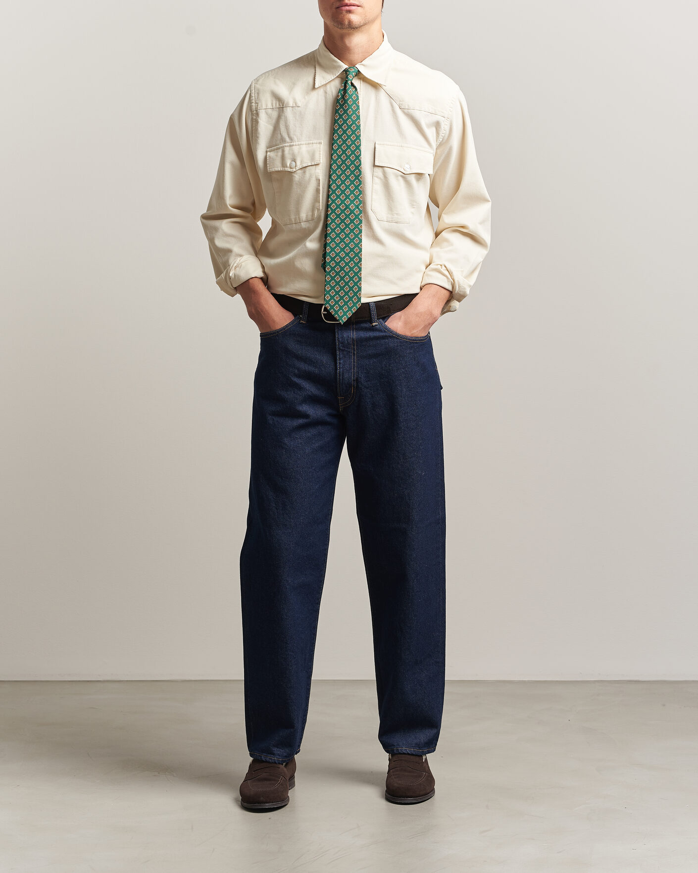 Men | Shirts | Drake's | Needlecord Western Shirt White