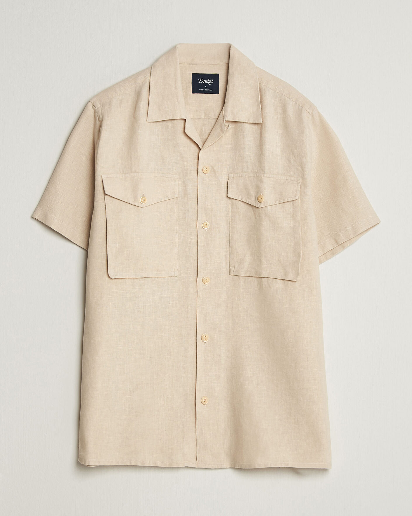 Men | Shirts | Drake's | Military Short Sleeve Camp Collar Shirt Ecru