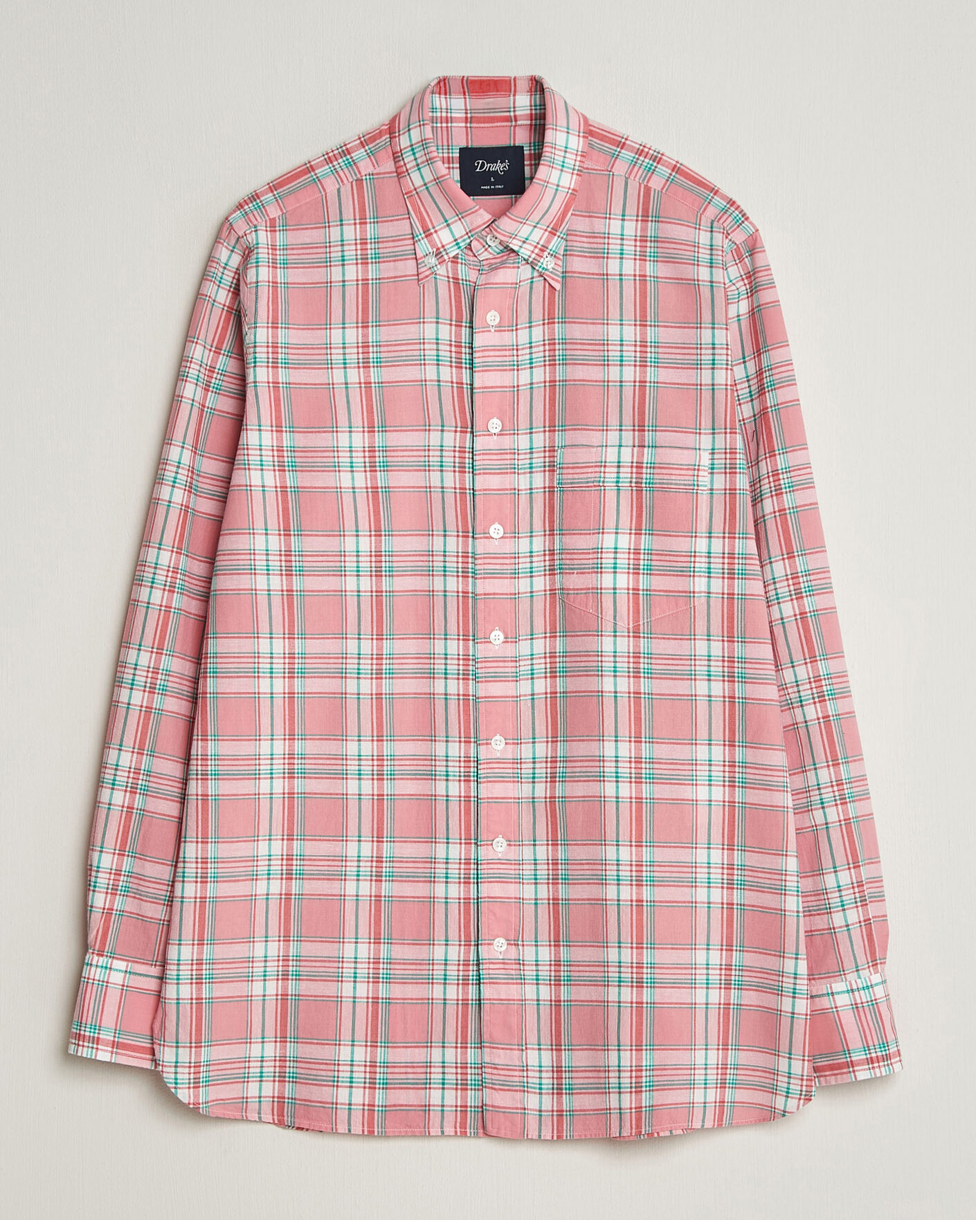 Men | Shirts | Drake's | Madrass Checked Button Down Shirt Pink