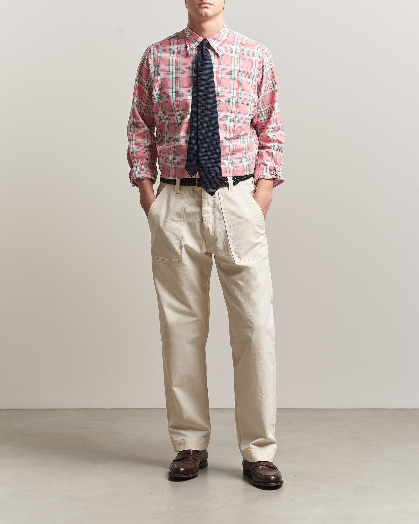 Men | Shirts | Drake's | Madrass Checked Button Down Shirt Pink