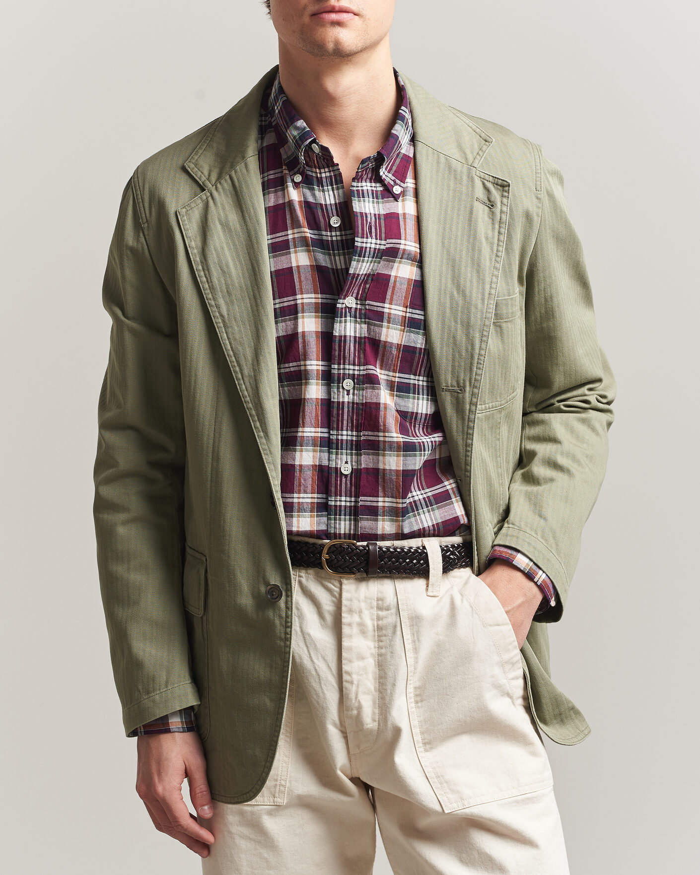 Drake's MKI Herringbone Games Blazer Olive at CareOfCarl.com