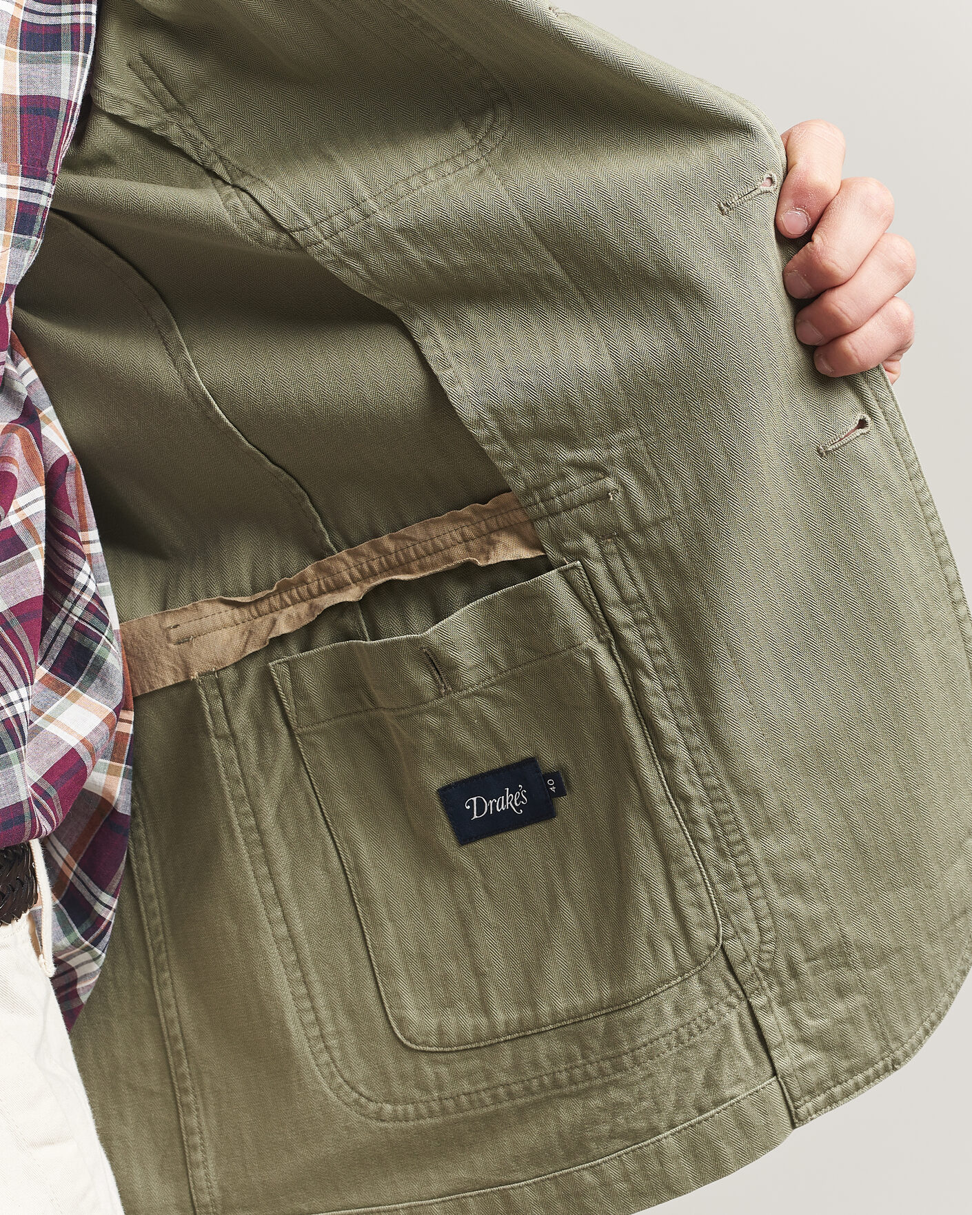 Drake's MKI Herringbone Games Blazer Olive at CareOfCarl.com