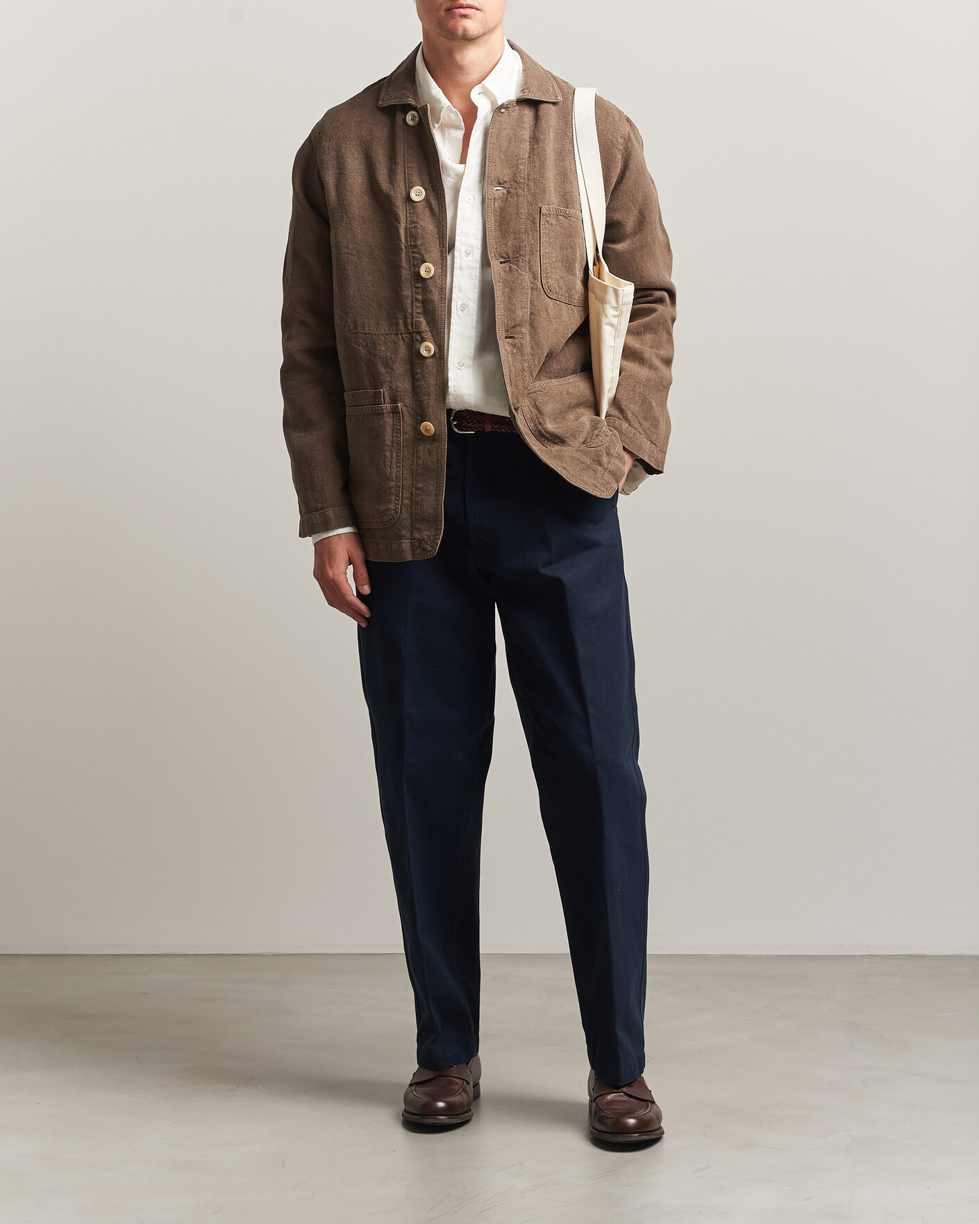 Men | Coats & Jackets | Drake's | Heavy Linen Chore Jacket Brown
