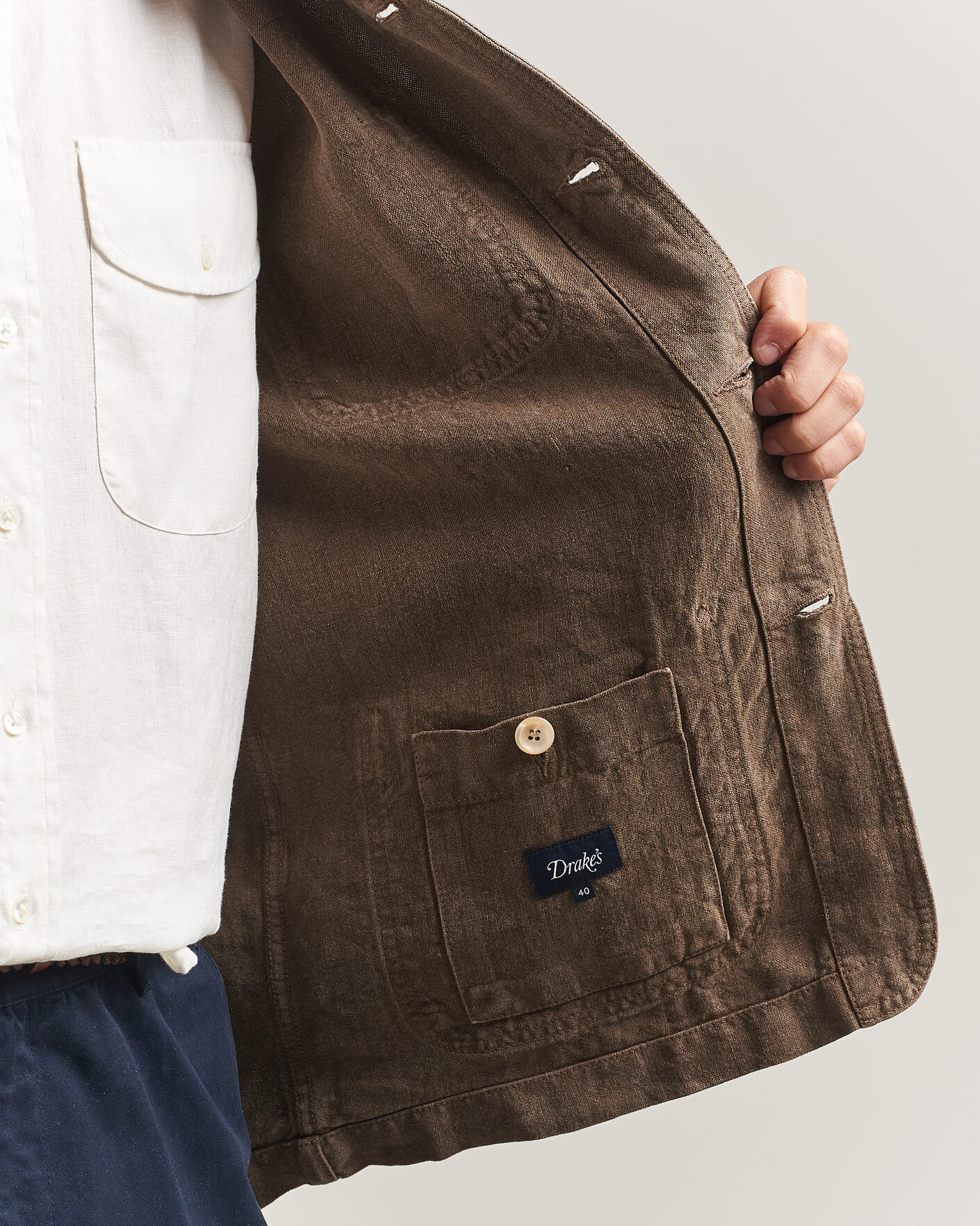 Men | Coats & Jackets | Drake's | Heavy Linen Chore Jacket Brown