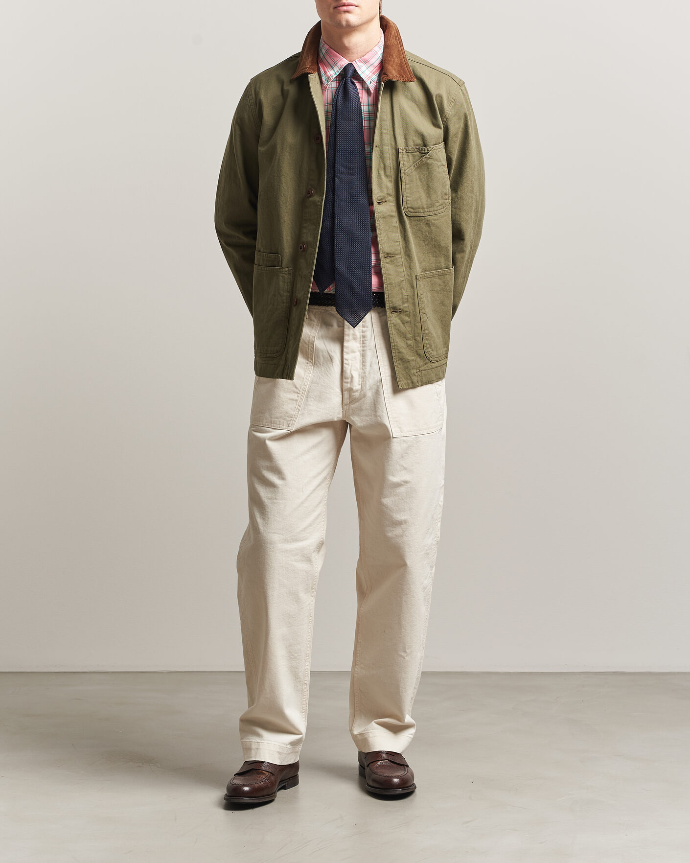 Men | Trousers | Drake's | Twill Fatigue Trousers Ecru