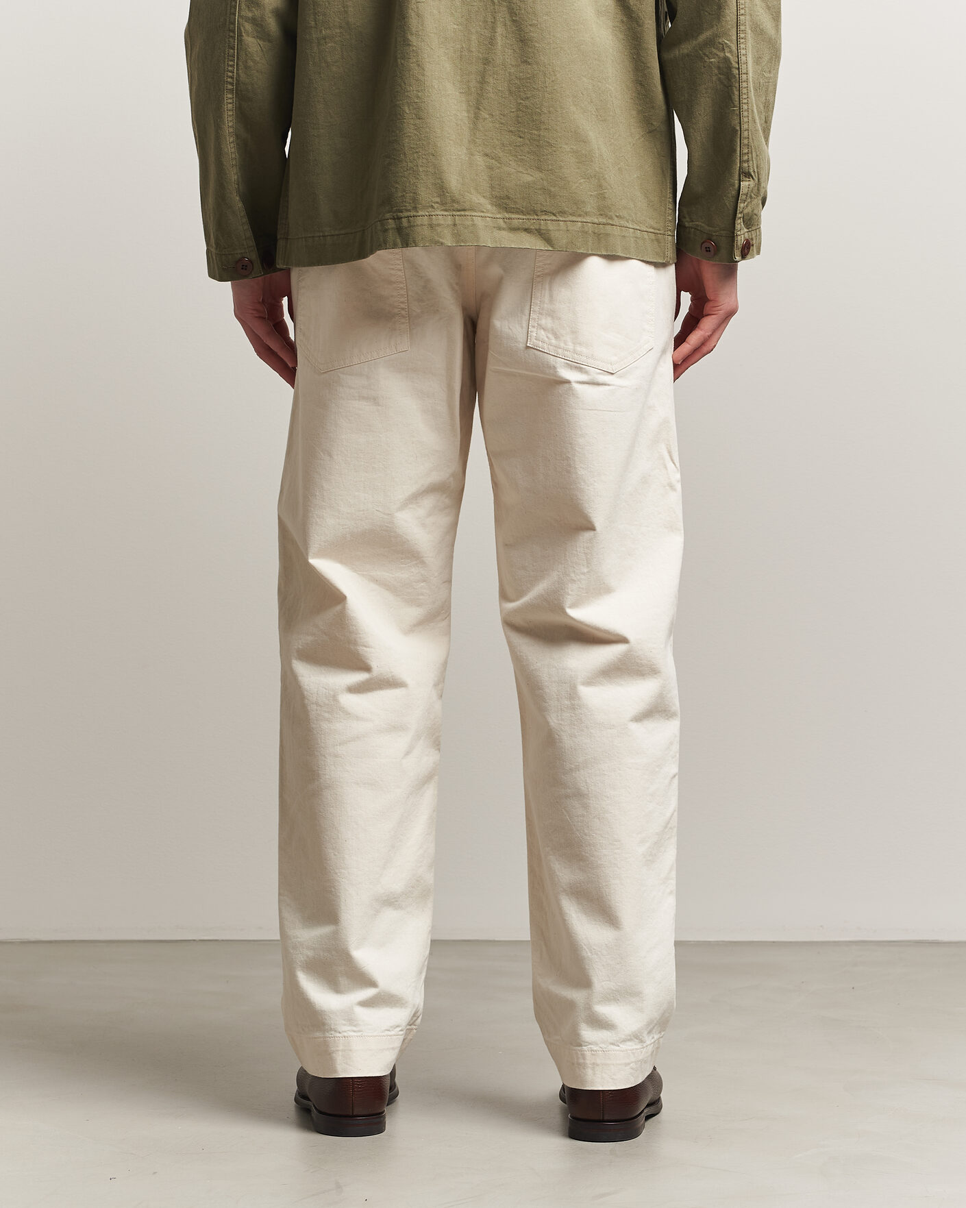 Men | Trousers | Drake's | Twill Fatigue Trousers Ecru