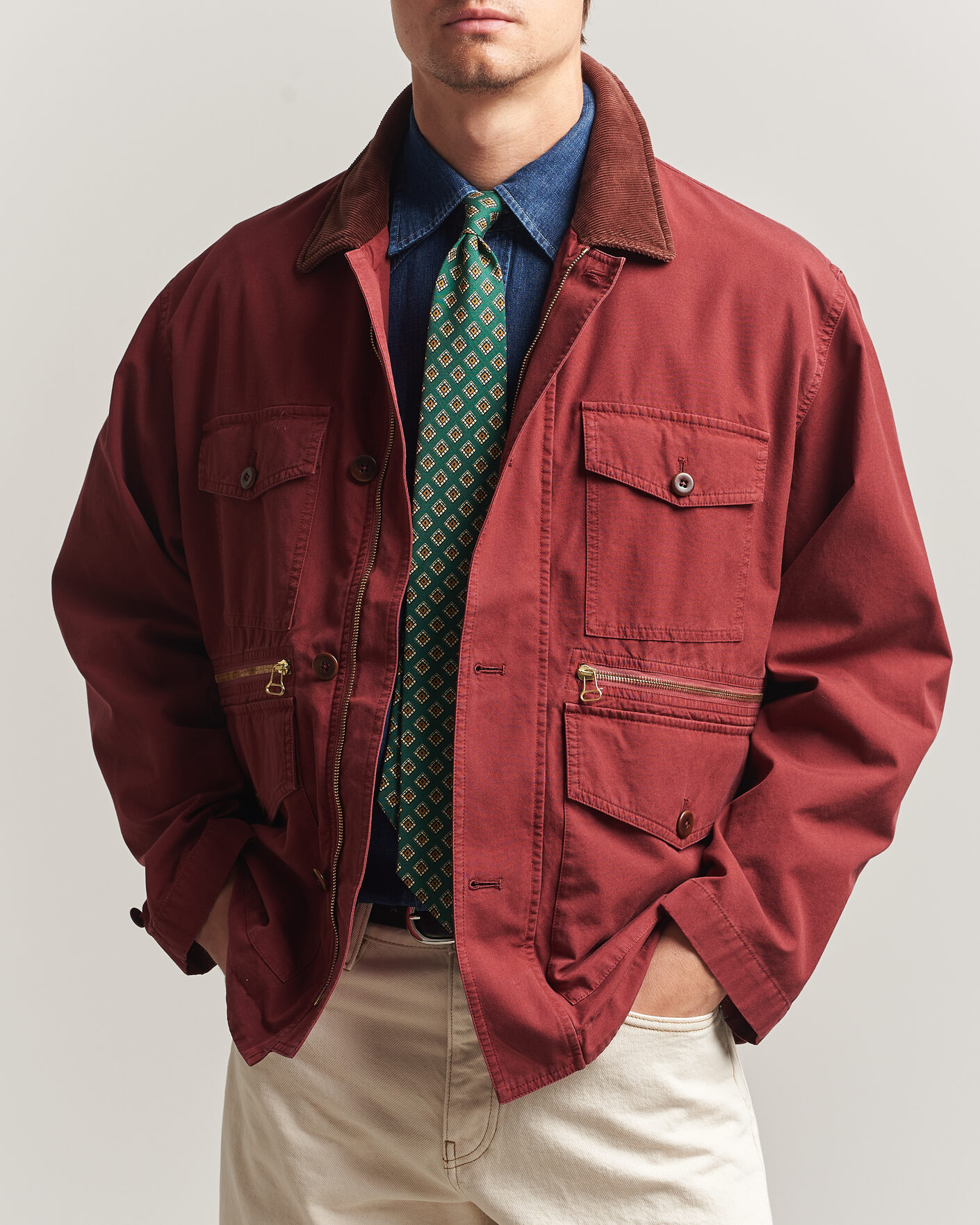 Men | Coats & Jackets | Drake's | Hiking Jacket Washed Red
