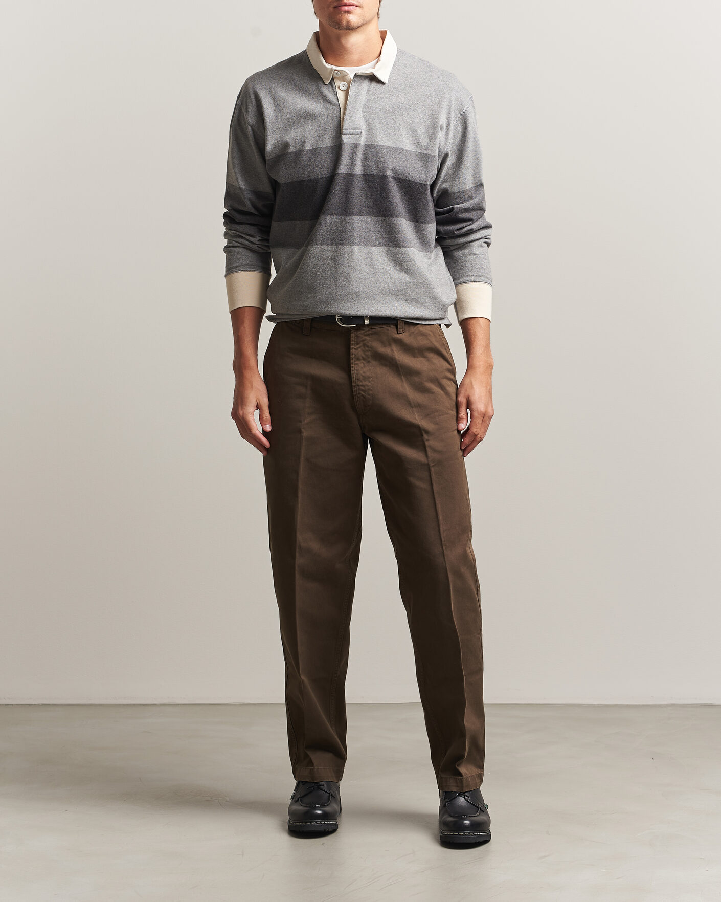 Men | Sweaters & Knitwear | Drake's | Melange Stripe Rugby Grey