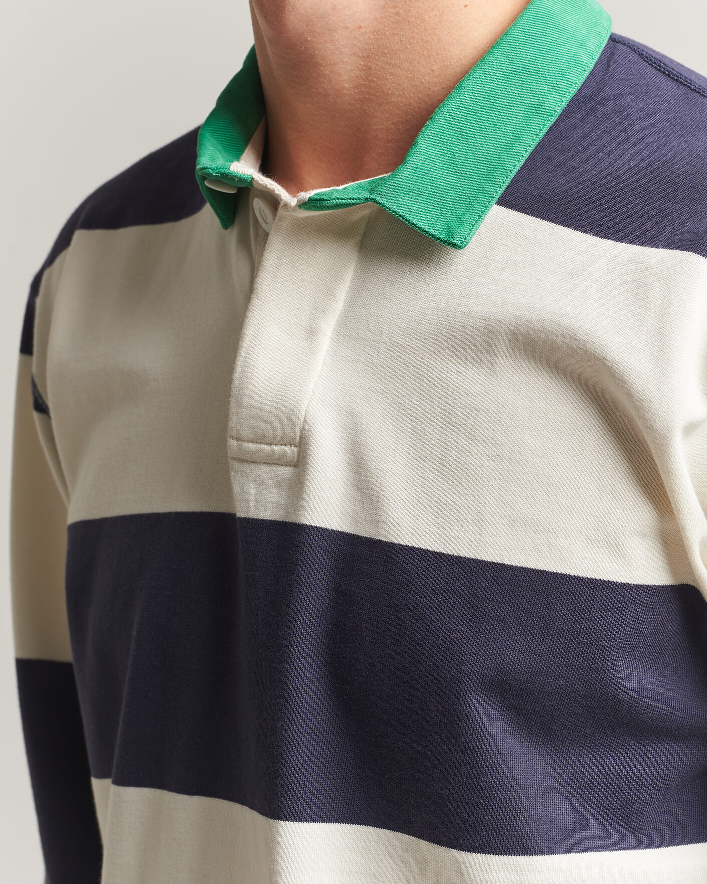 Men | Sweaters & Knitwear | Drake's | Dual Block Stripe Rugby Whie/Navy