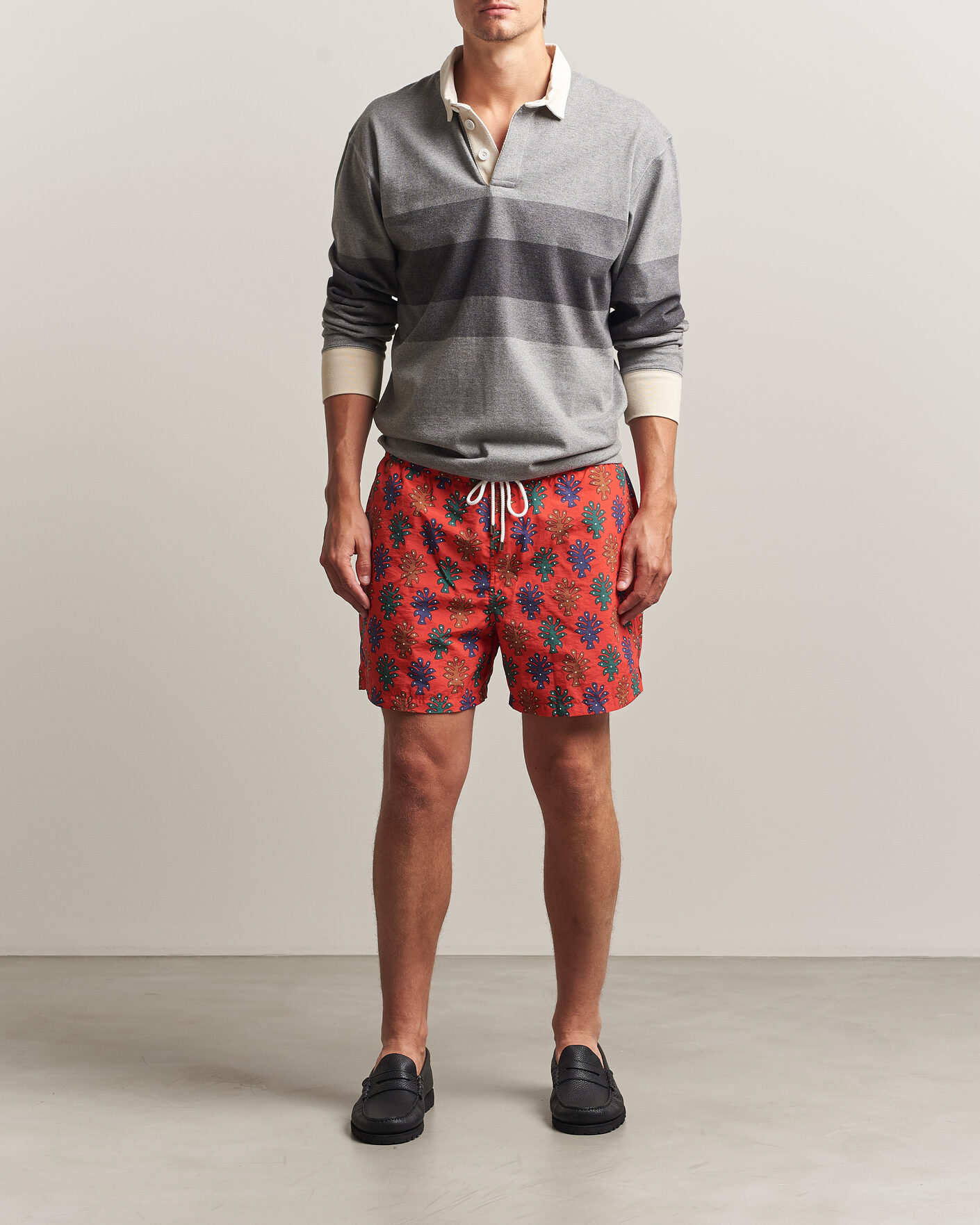 Men | Swimwear | Drake's | Trees Drawstring Swimshorts Tomato