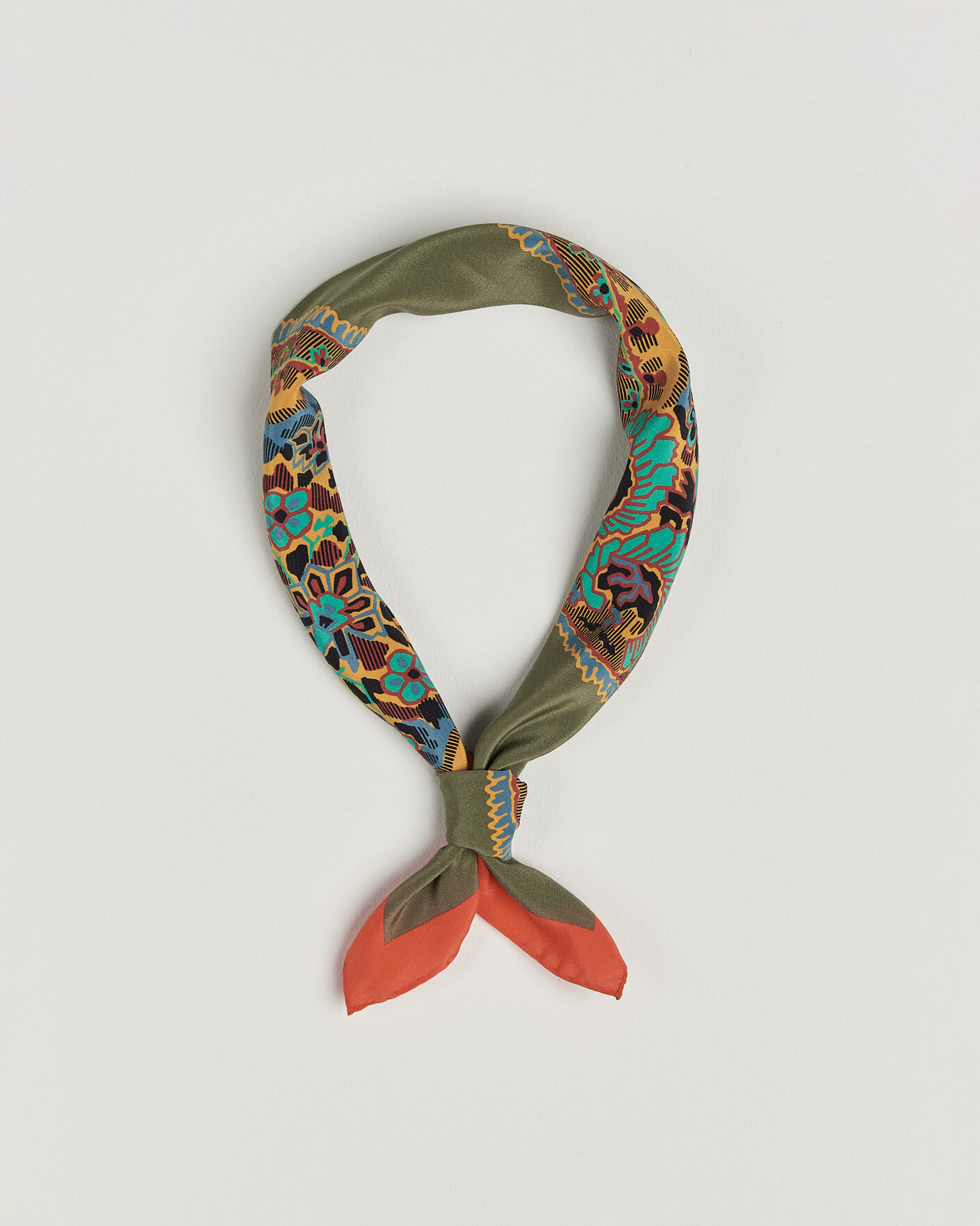 Men | Dress Scarves | Drake's | Paisley Print Crepe Silk Bandana Olive