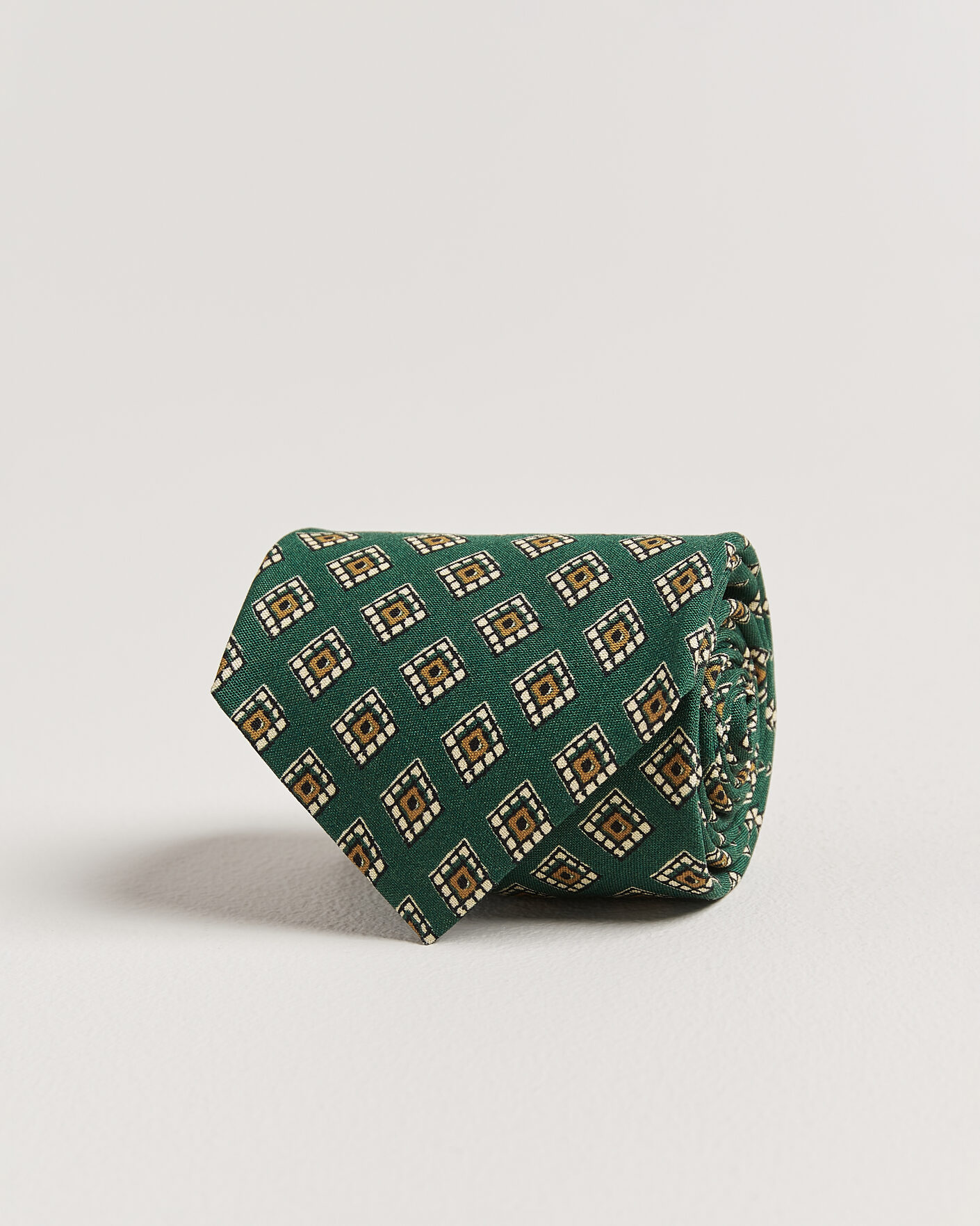 Men | Ties | Drake's | Tile Medallion Habotai Silk Tie Green