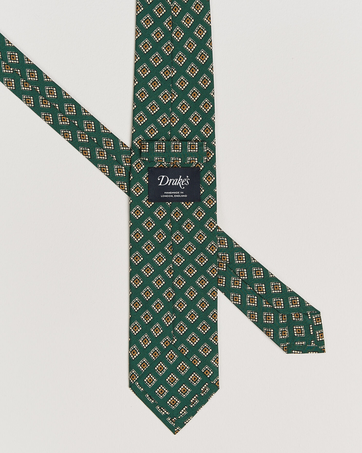 Men | Ties | Drake's | Tile Medallion Habotai Silk Tie Green