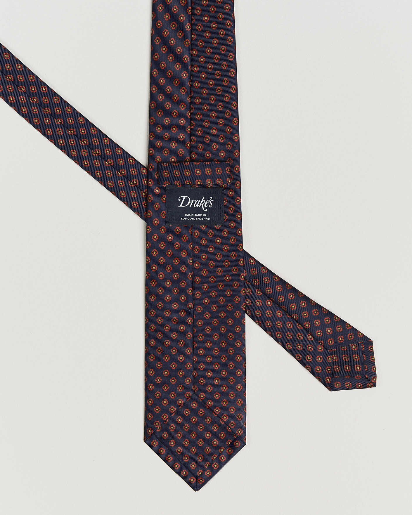 Men | Ties | Drake's | Square Flowers Pattern Silk Tie Navy