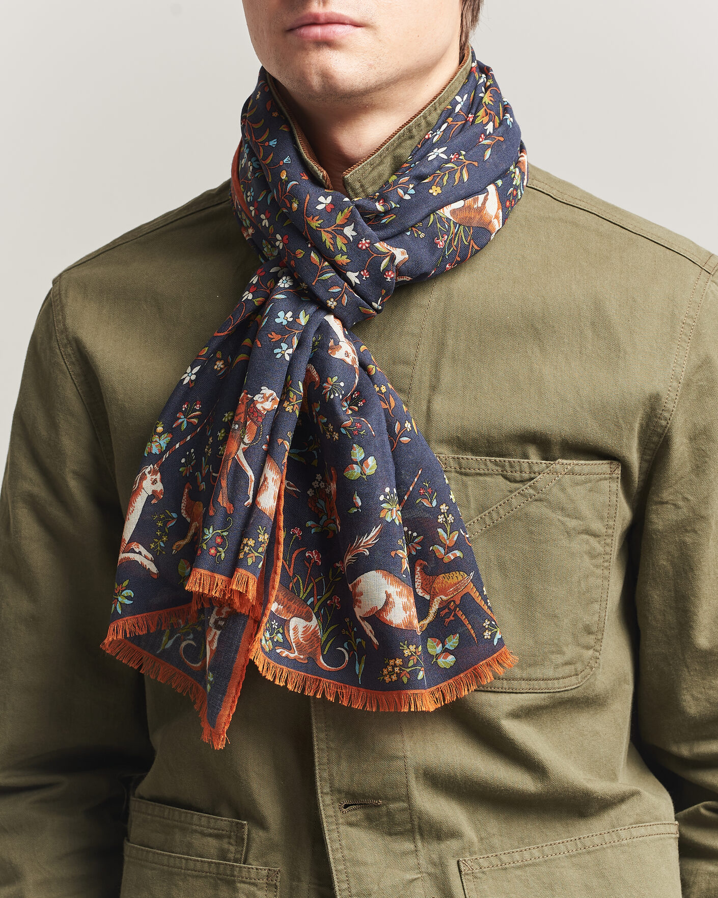 Drake's Unicorn Garden Wool/Silk Print Scarf Navy at CareOfCarl.com Drake's Unicorn Garden Wool/Silk Print Scarf Navy at CareOfCarl.com