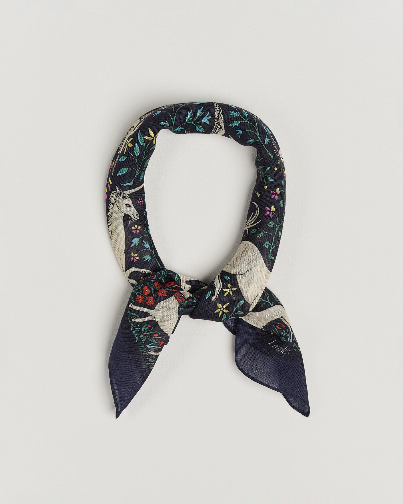 Men | Dress Scarves | Drake's | Unicorn Print Wool/Silk Bandana Navy