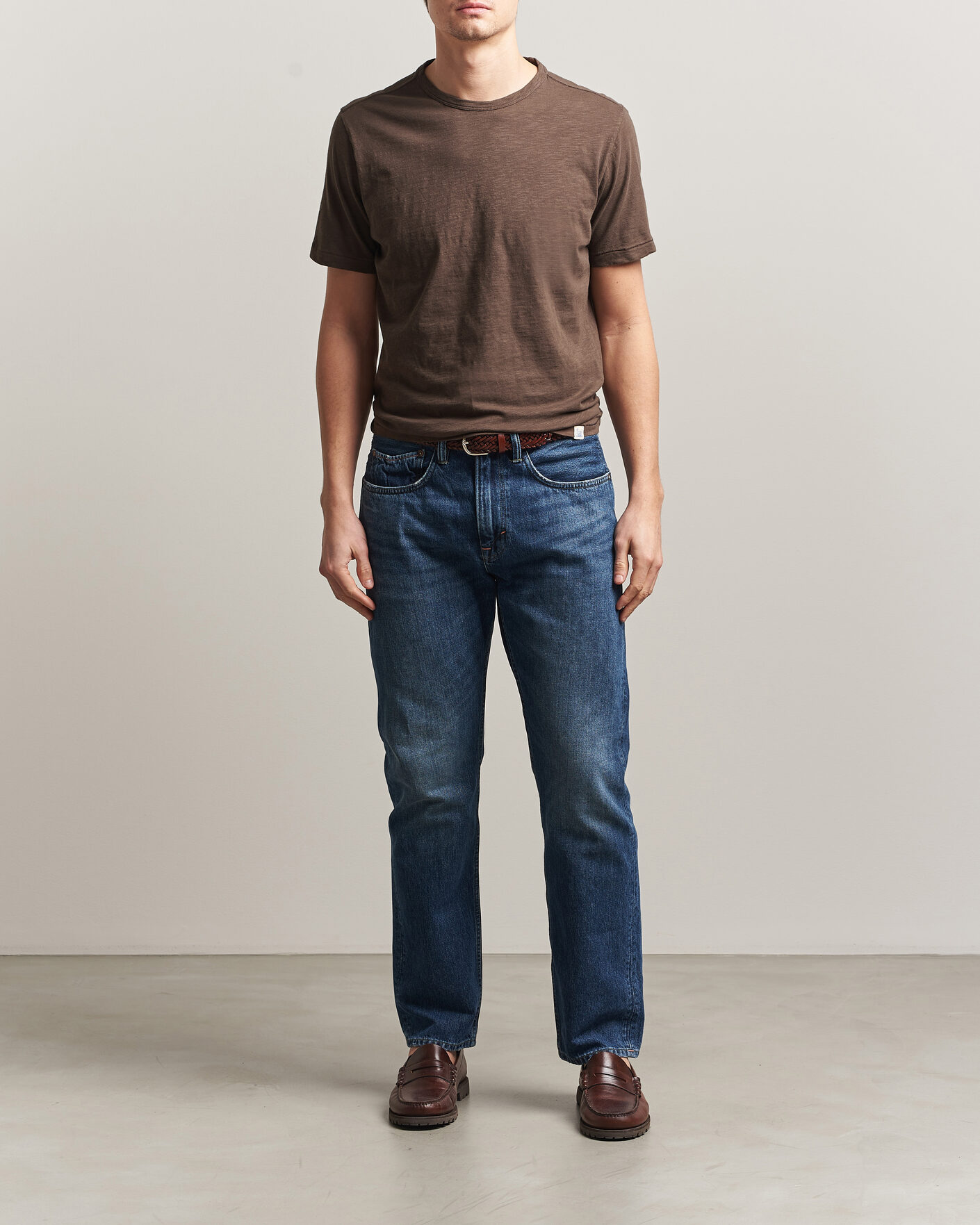 Men | T-Shirts | Merz b. Schwanen | Organic Pima Cotton Slub Crew Neck T-Shirt Chocolate