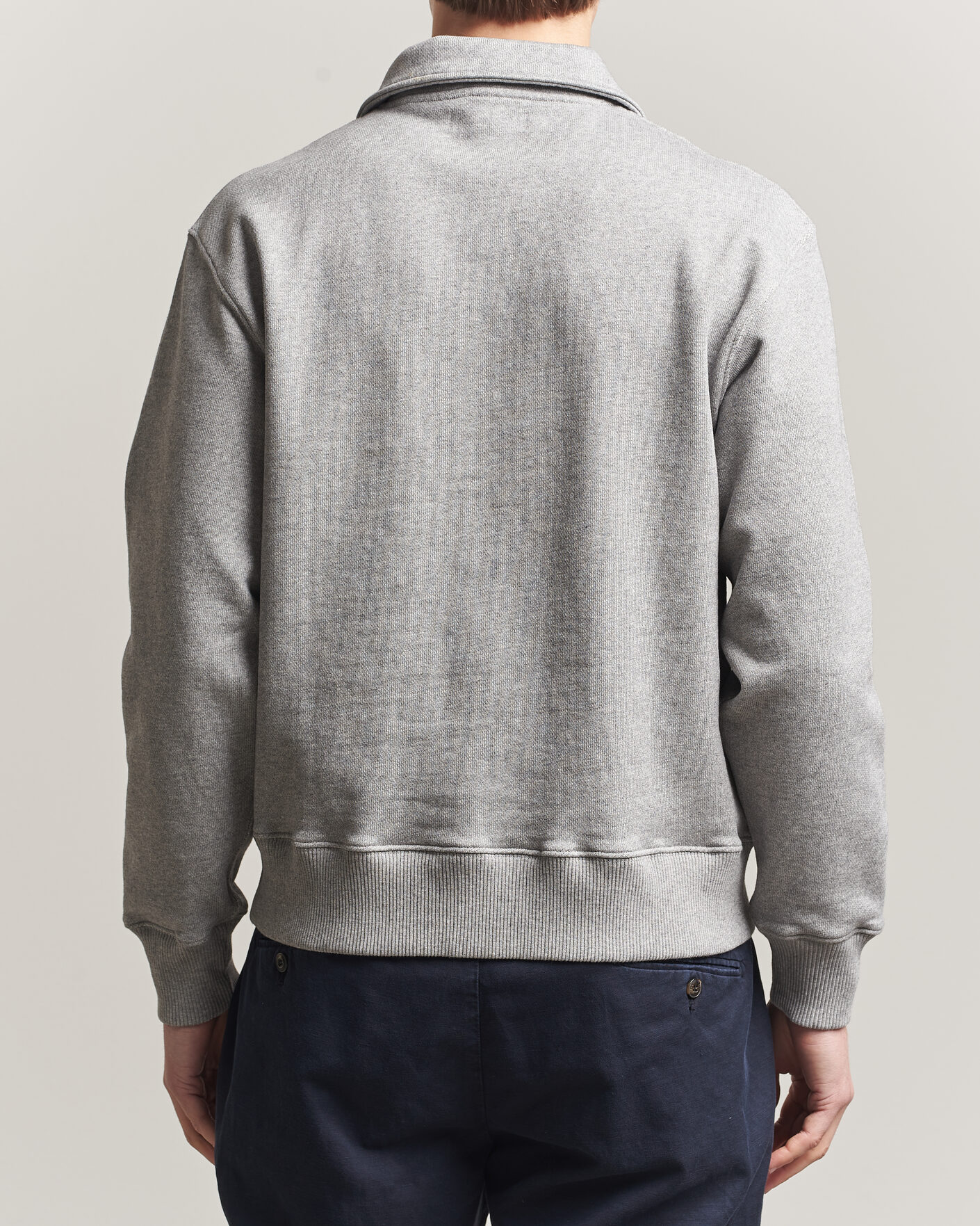 Men | Sweaters & Knitwear | Merz b. Schwanen | Classic Fit Authentic Fleece Half Zip Grey Melange