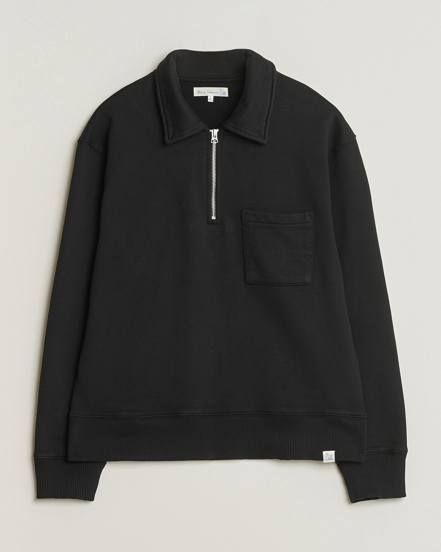 Men | Sweaters & Knitwear | Merz b. Schwanen | Classic Fit Authentic Fleece Half Zip Black