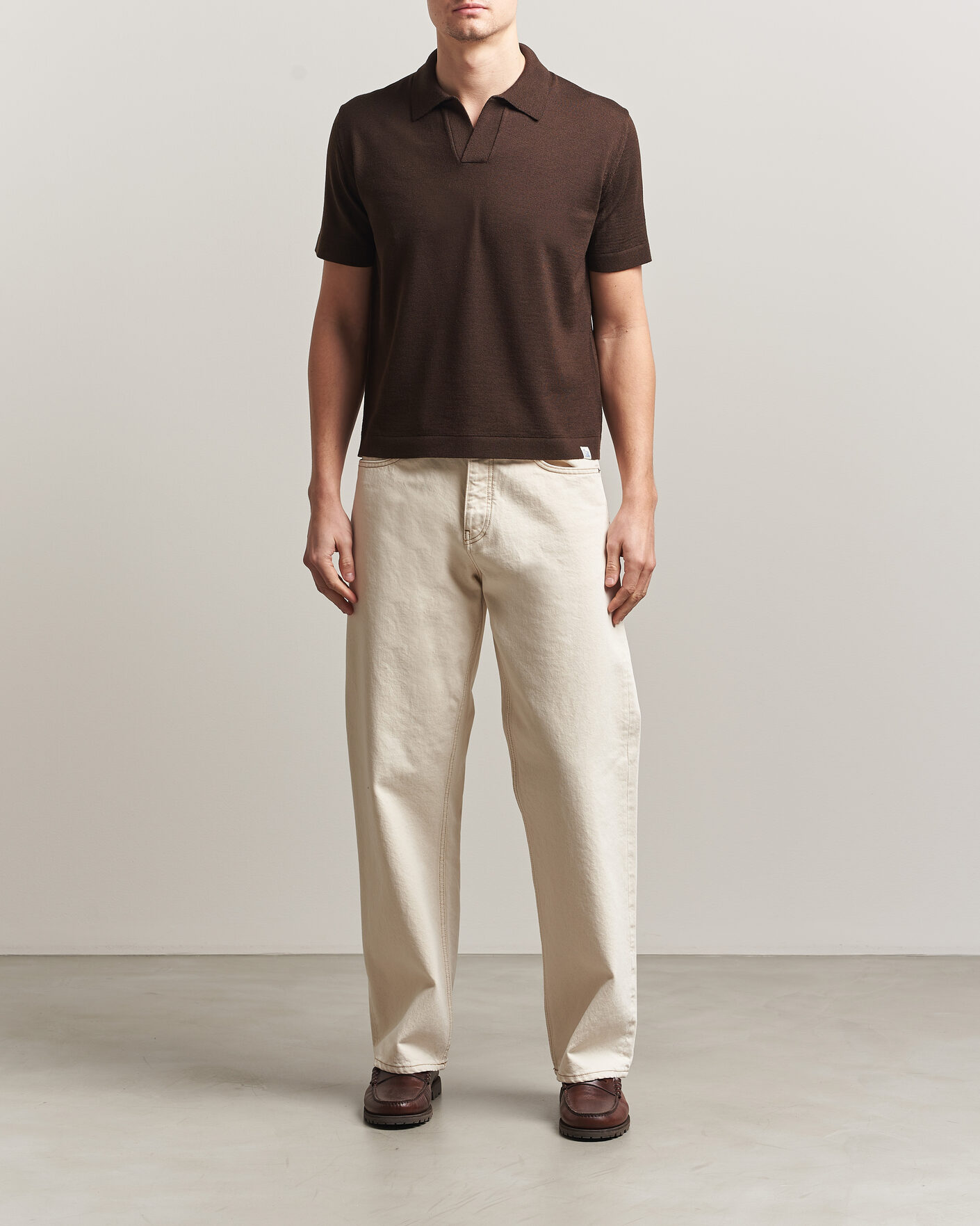 Men | Polo Shirts | Merz b. Schwanen | Relaxed Fit Merino Knitted Polo Coffee