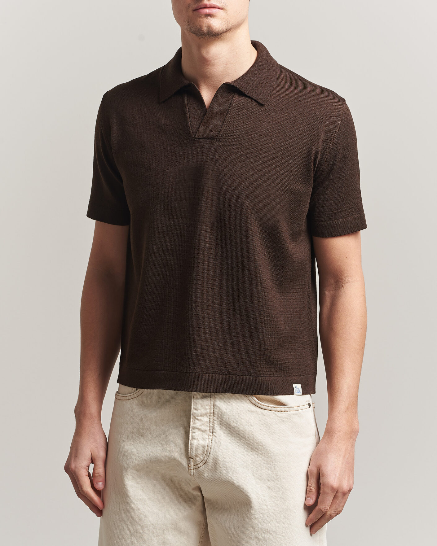 Merz b. Schwanen Relaxed Fit Merino Knitted Polo Coffee at