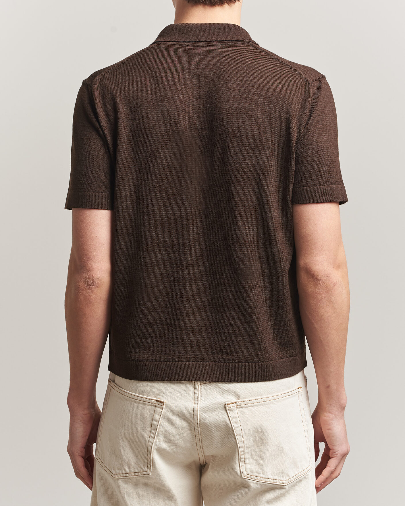 Men | Polo Shirts | Merz b. Schwanen | Relaxed Fit Merino Knitted Polo Coffee