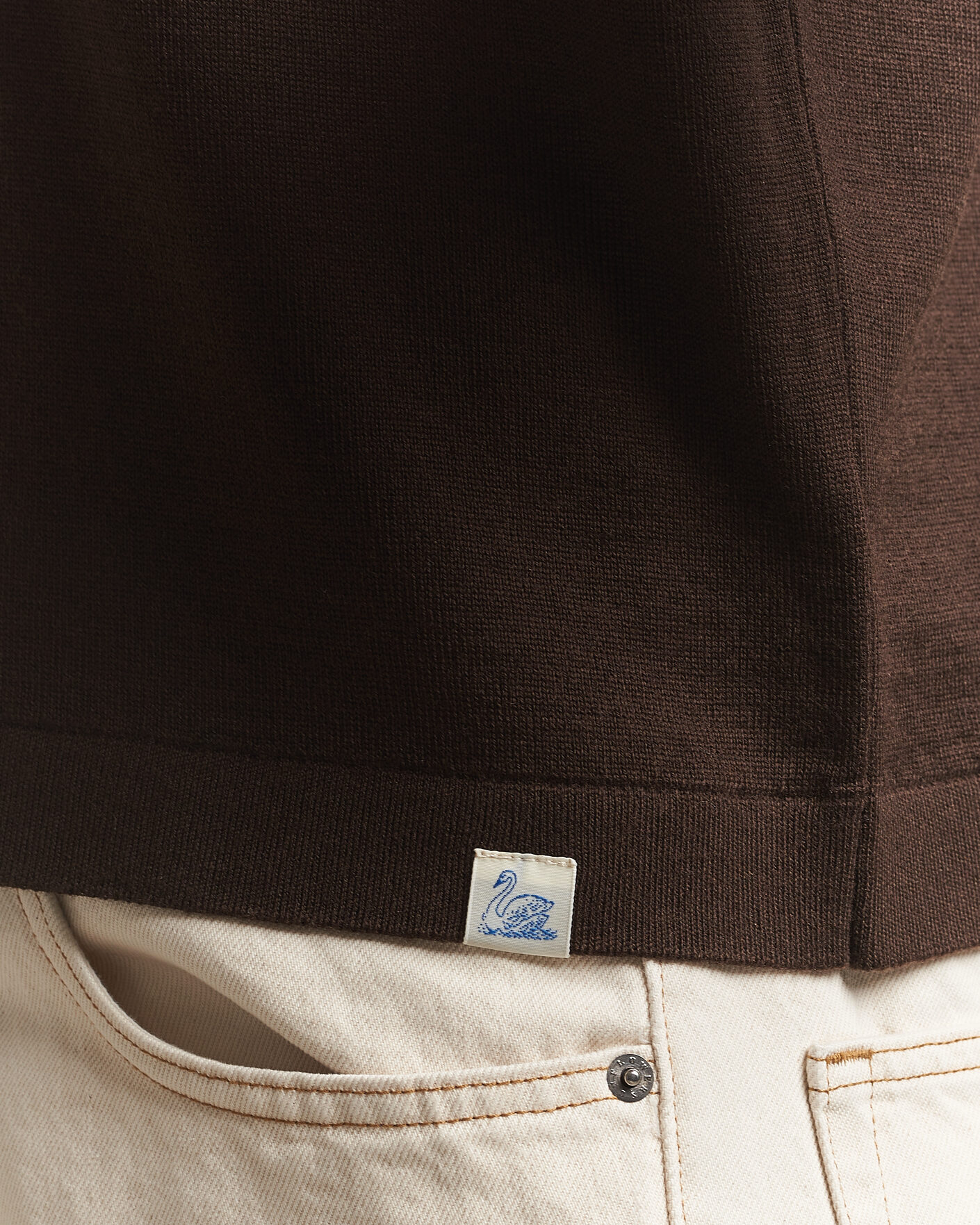 Merz b. Schwanen Relaxed Fit Merino Knitted Polo Coffee at