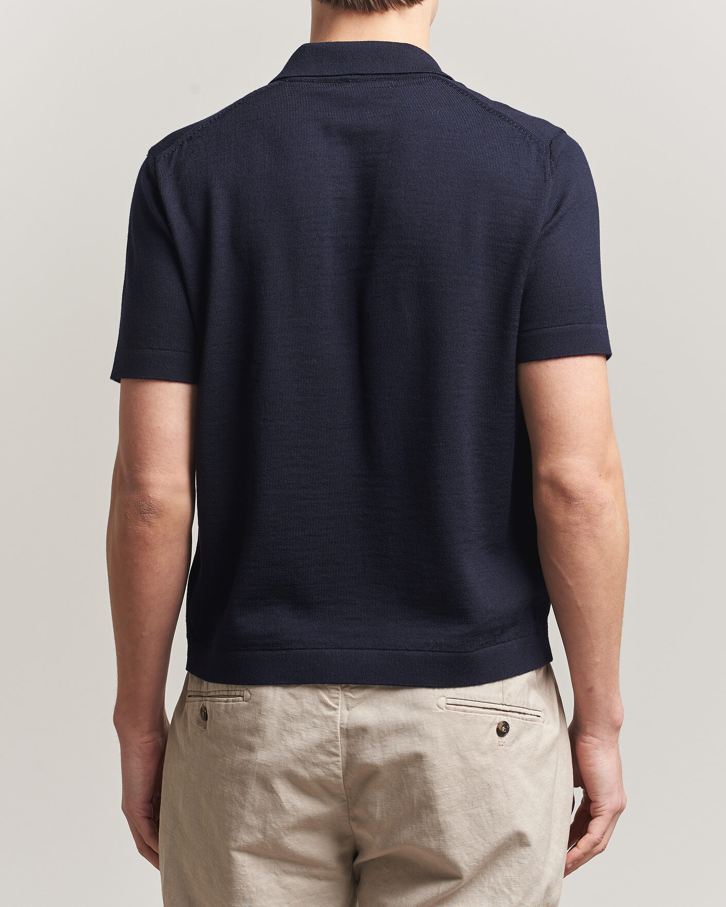 Men | Polo Shirts | Merz b. Schwanen | Relaxed Fit Merino Knitted Polo Dark Navy